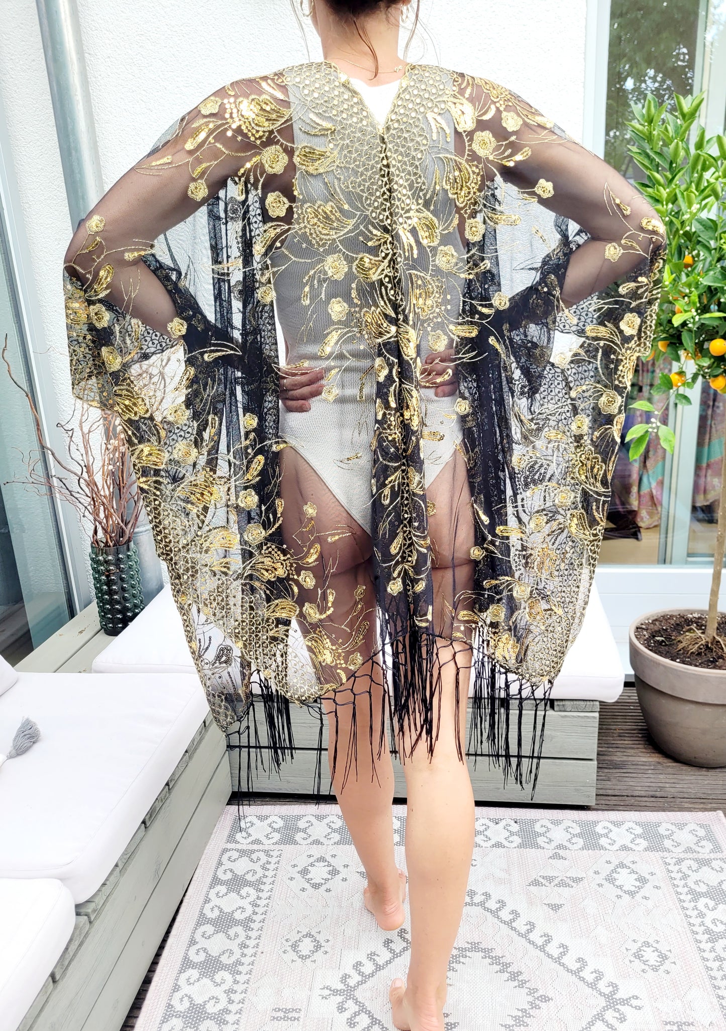 Boho Kimono mit Goldstickerei