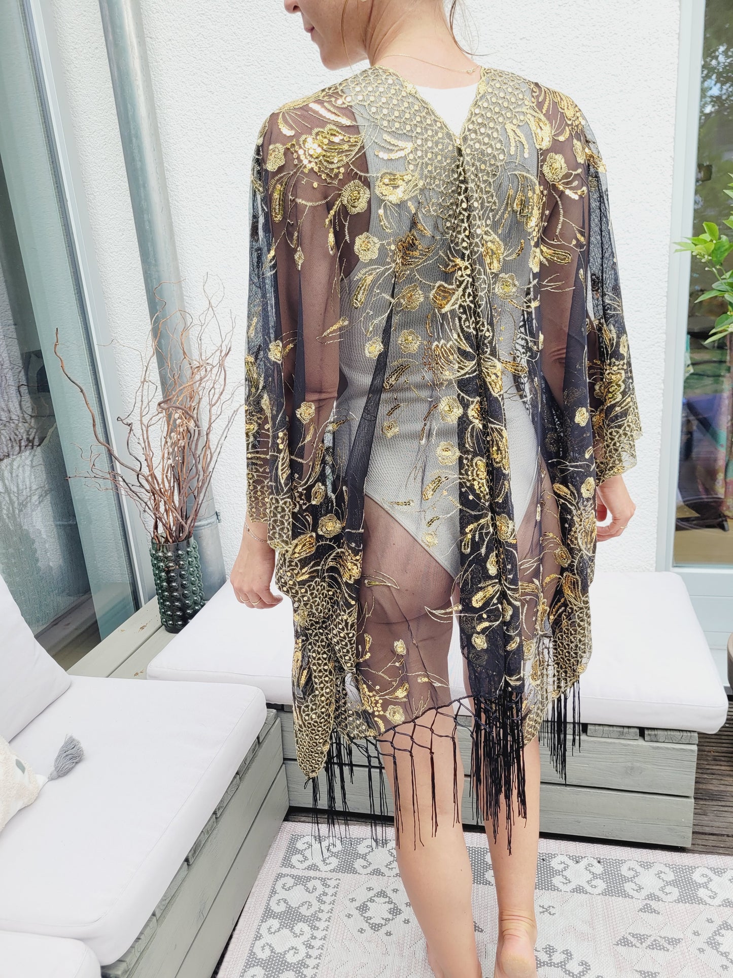 Boho Kimono mit Goldstickerei