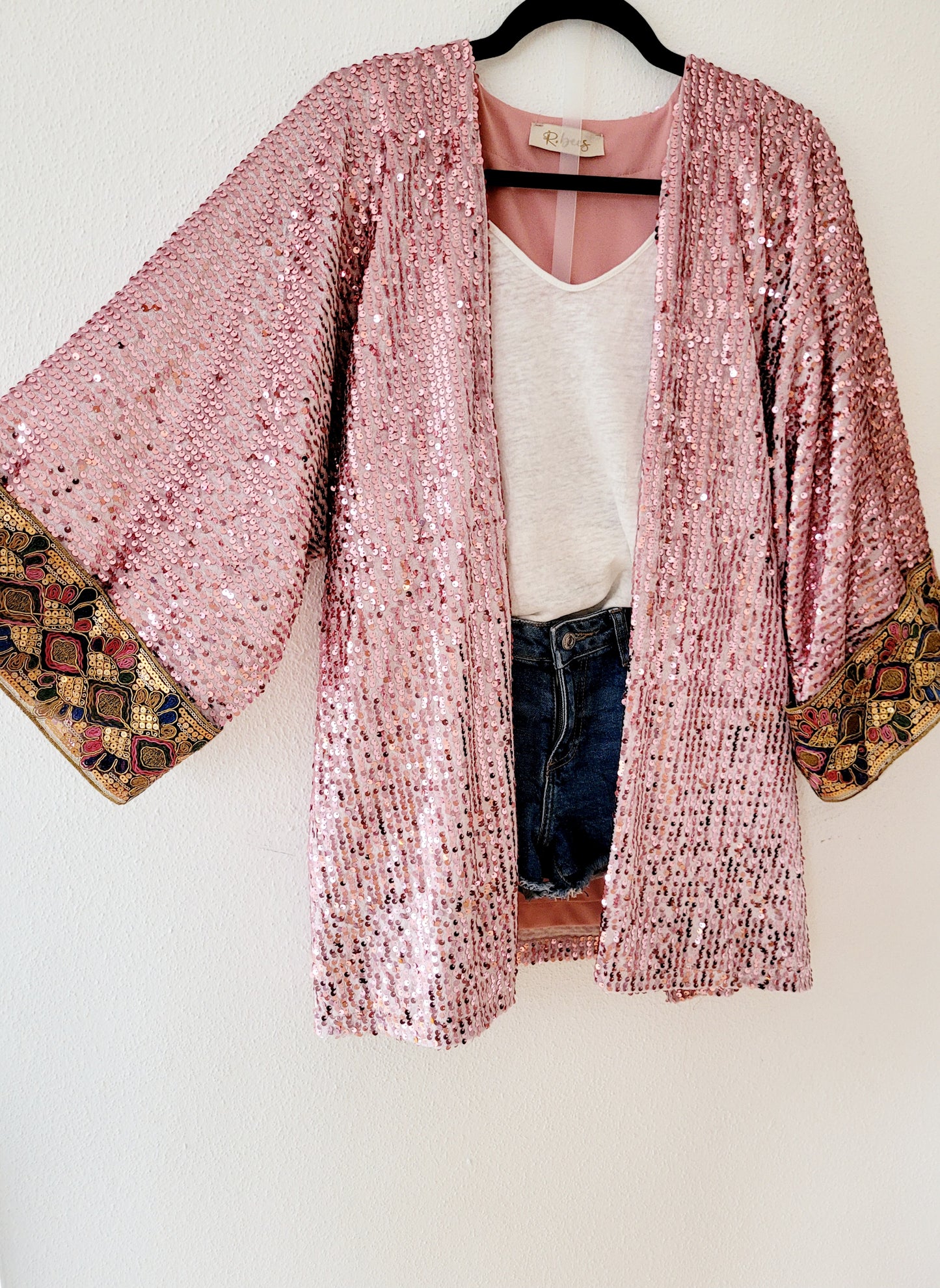 Unisex customized pink sequin velvet cardigan, oversized party jacket, green glittery blazer, plus size sequin cardigan with Indian trim