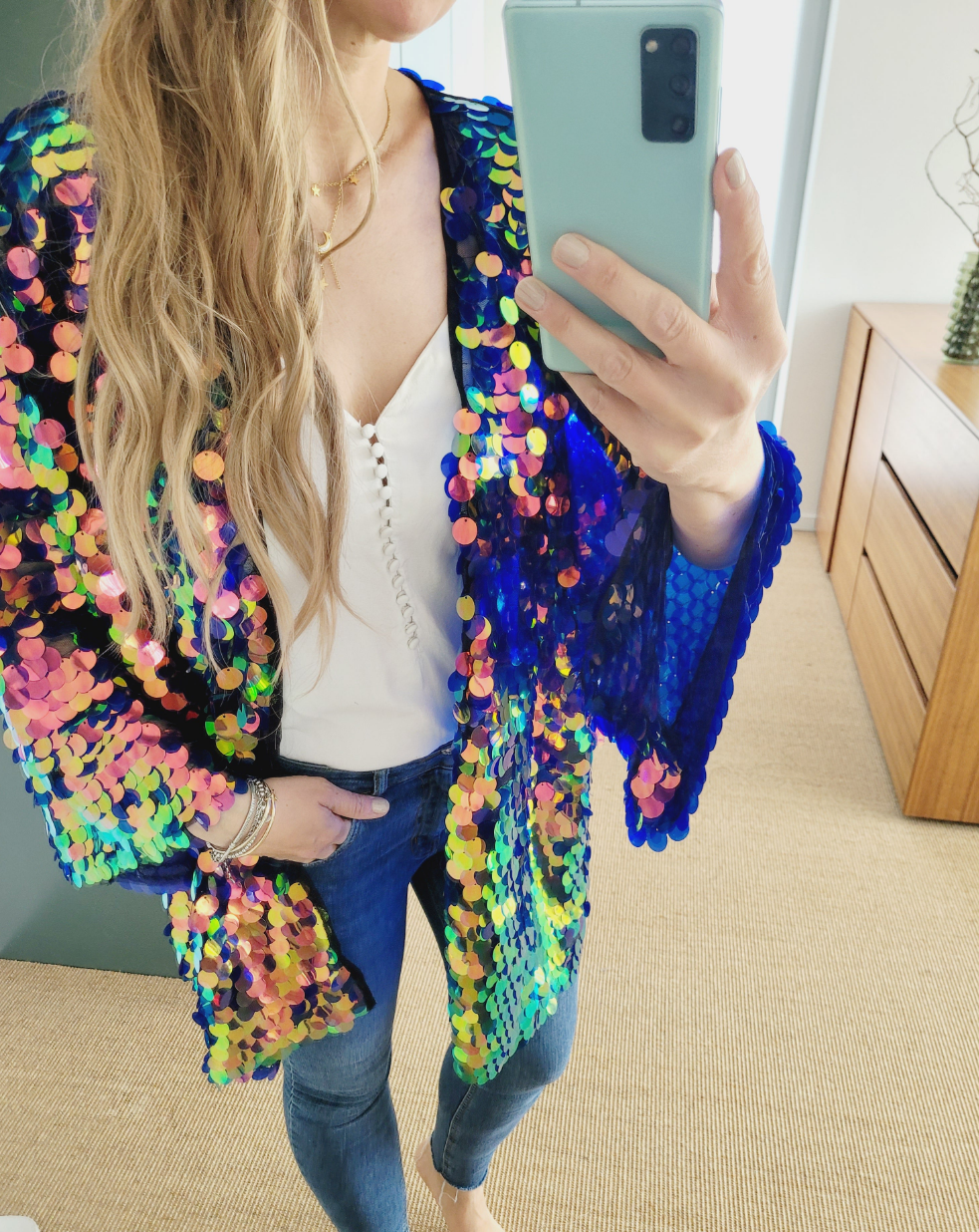 Unisex sequin kimono