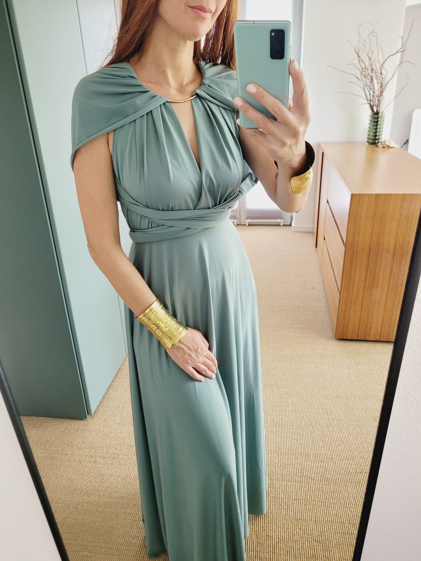 Salbeigrün wickel Maxi Kleid