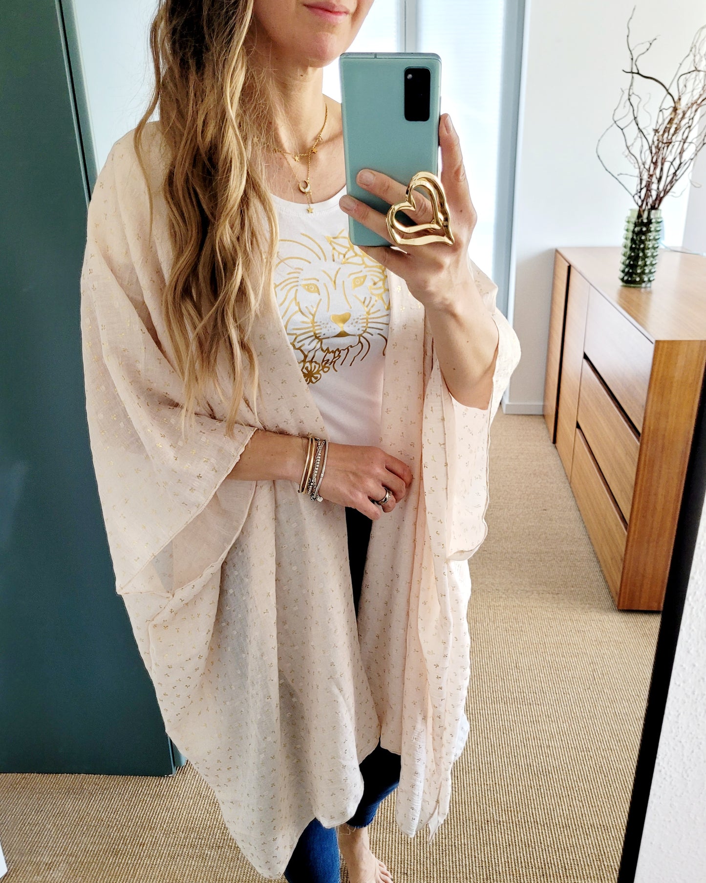 Boho Kimono Cardigan in Rost mit Goldprint – Leicht & Indisch inspiriert