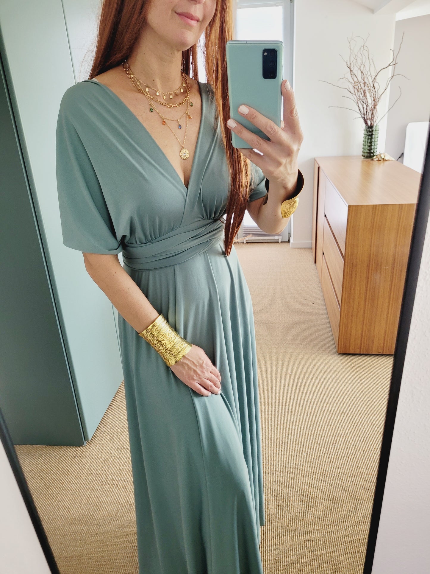 Salbeigrün wickel Maxi Kleid