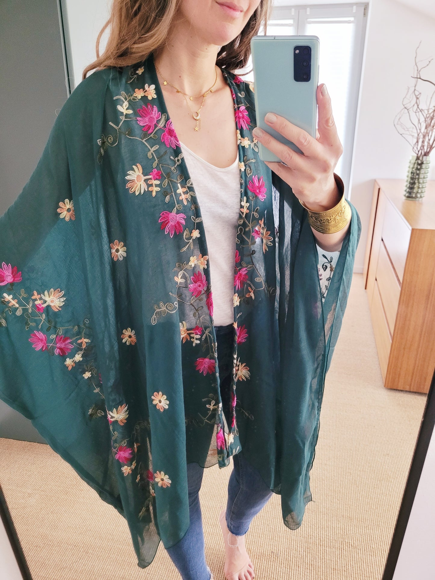 Boho Kimono mit Blumenstickerei