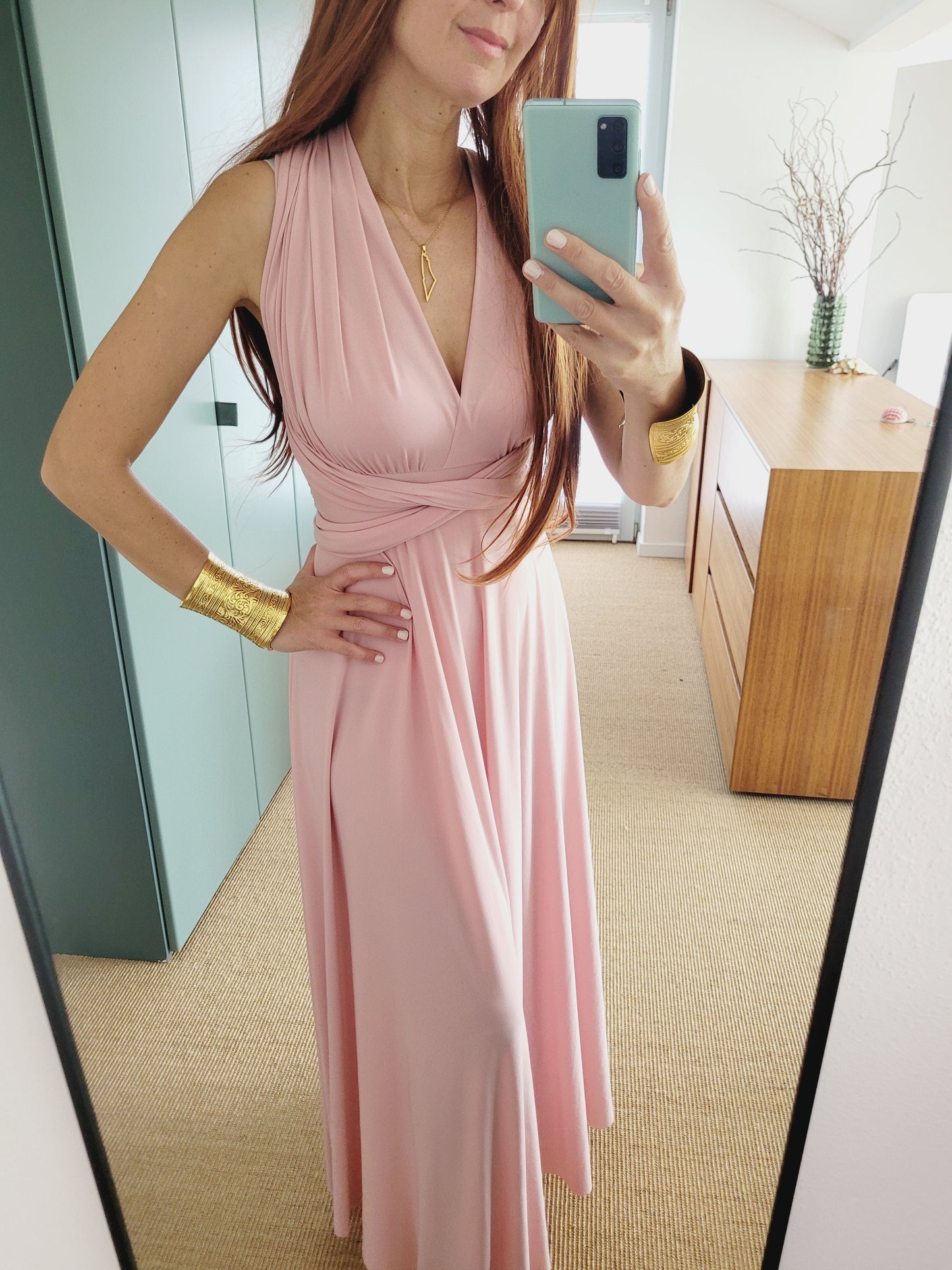 Rosa wickel Maxi Kleid