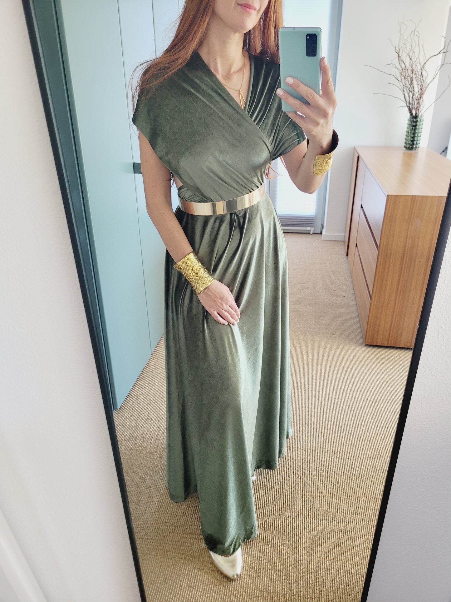 Samt wickel Maxi Kleid