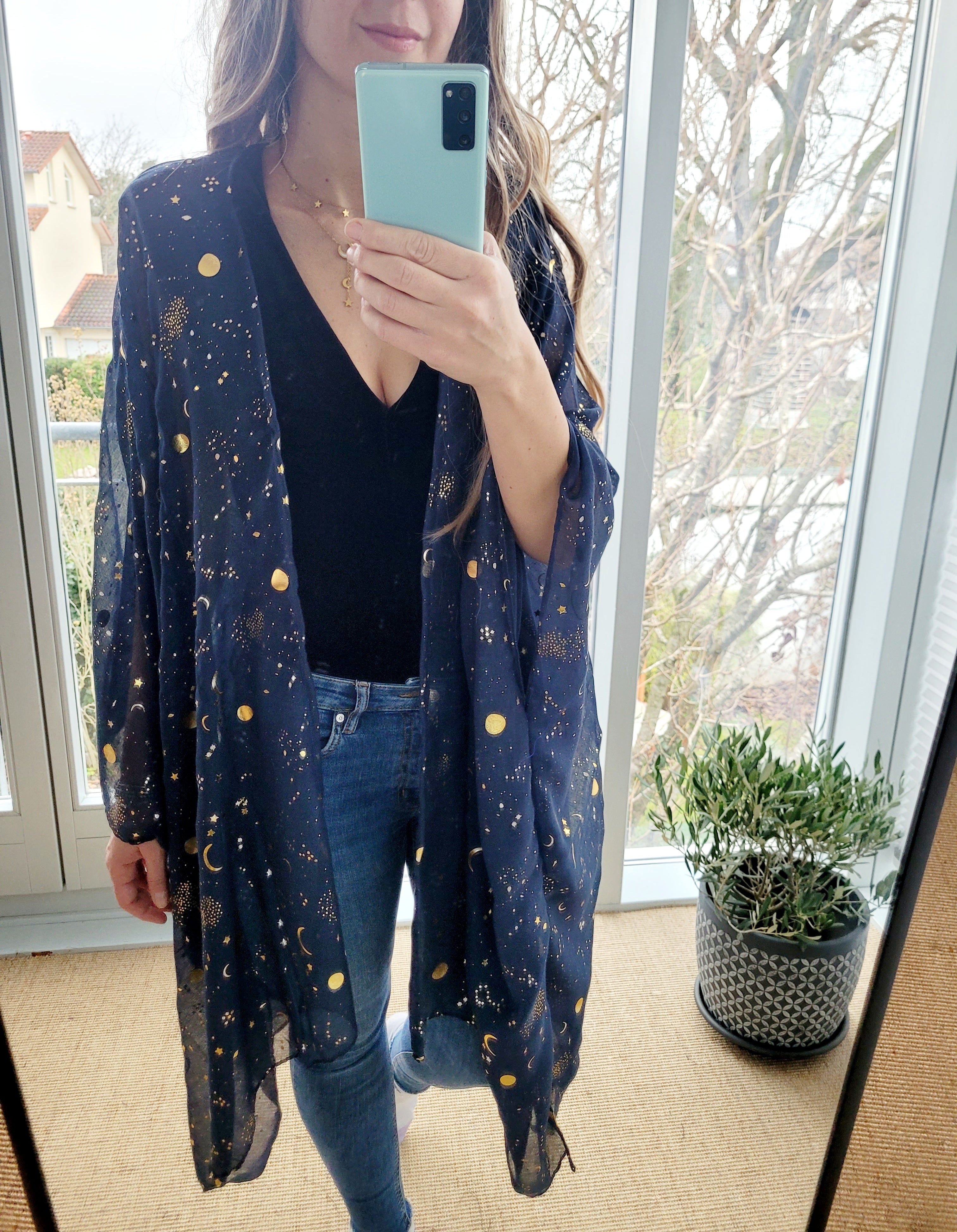 Unisex Glitzer Umhang mit Mond und Sternen