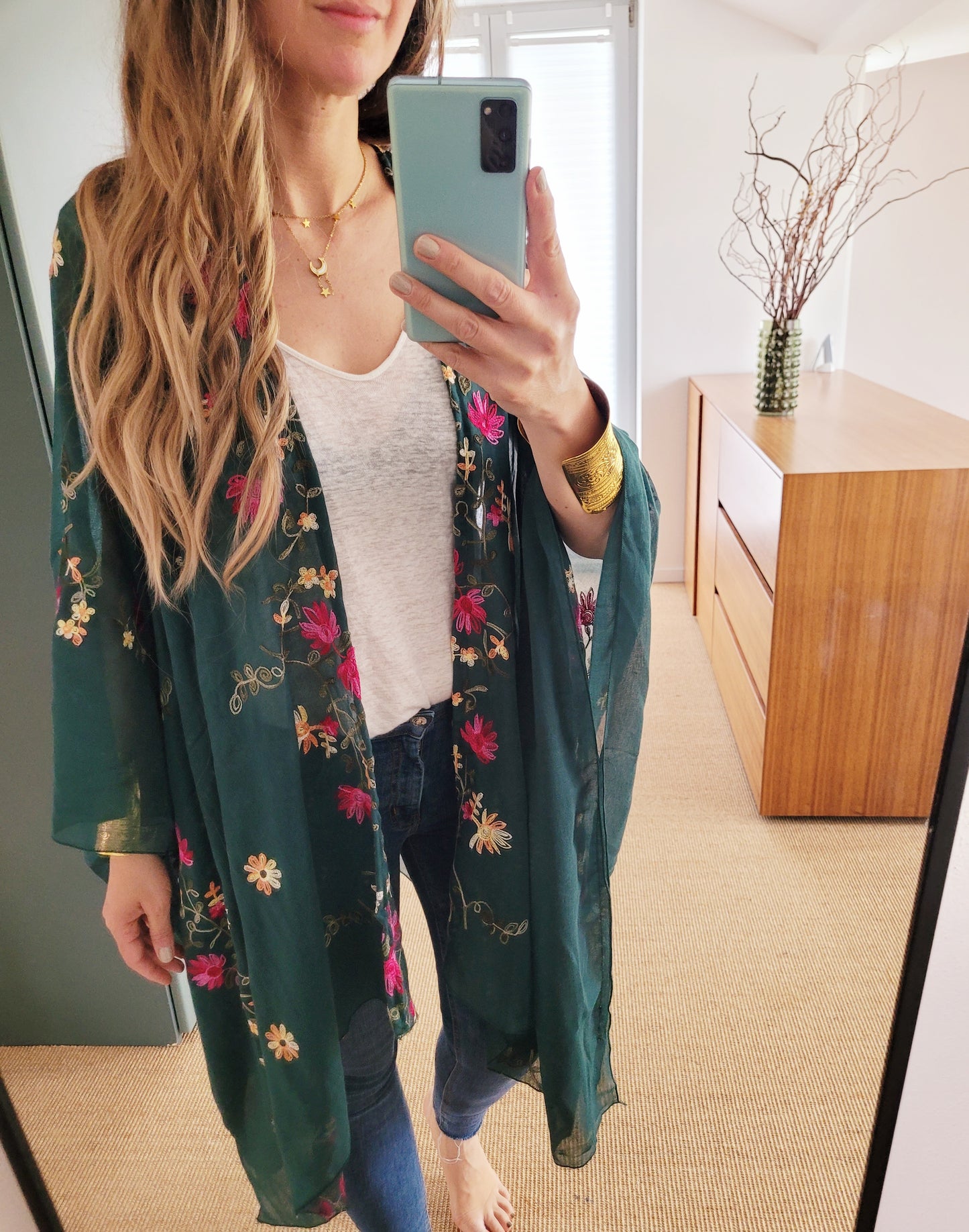 Boho Kimono mit Blumenstickerei