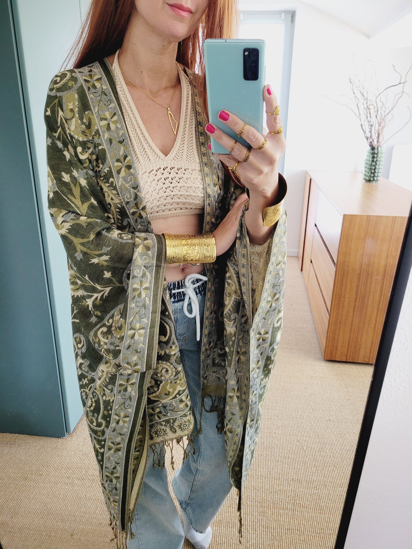 Boho grüner Cardigan