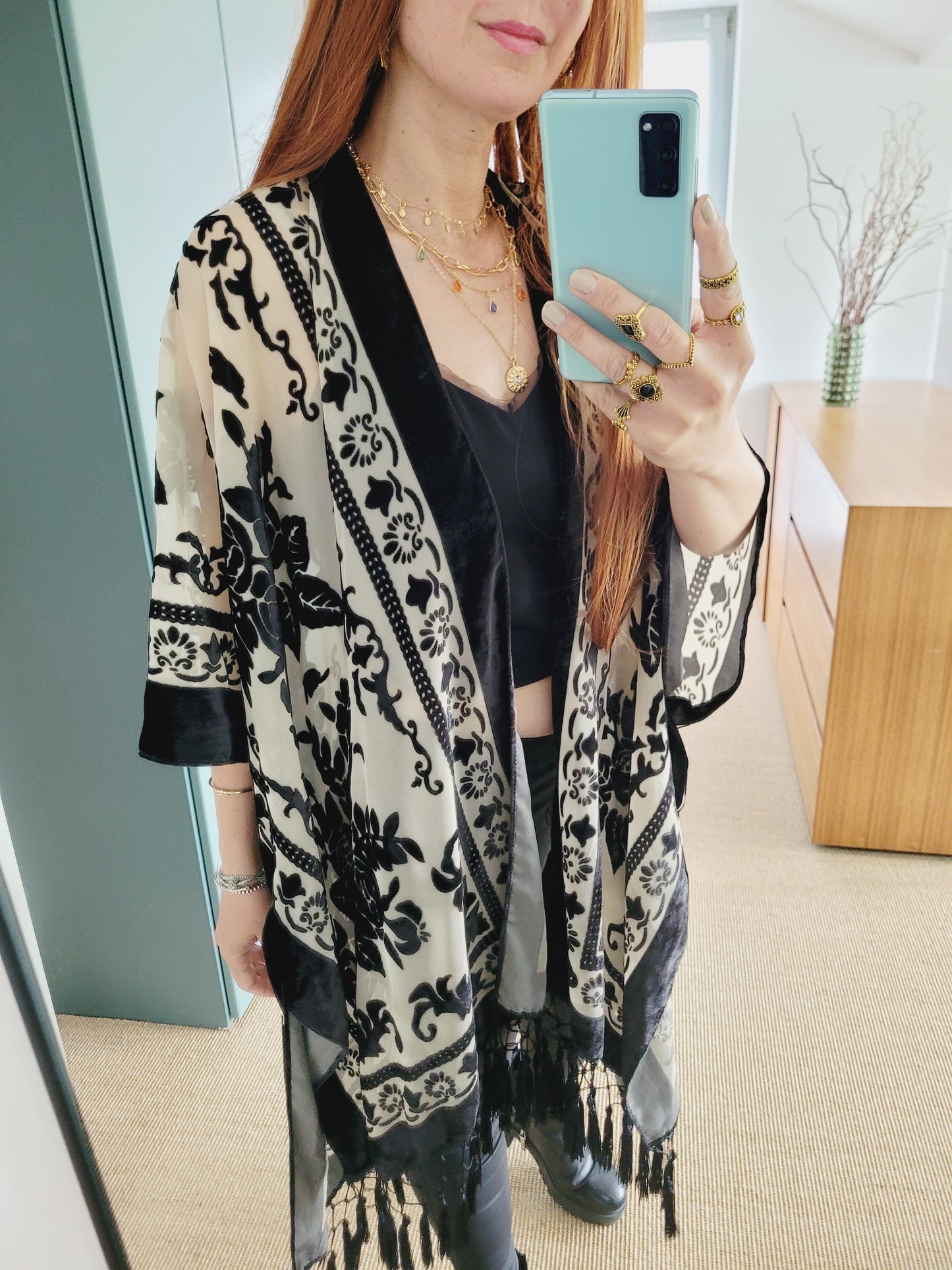Burnout Samt Kimono Cardigan