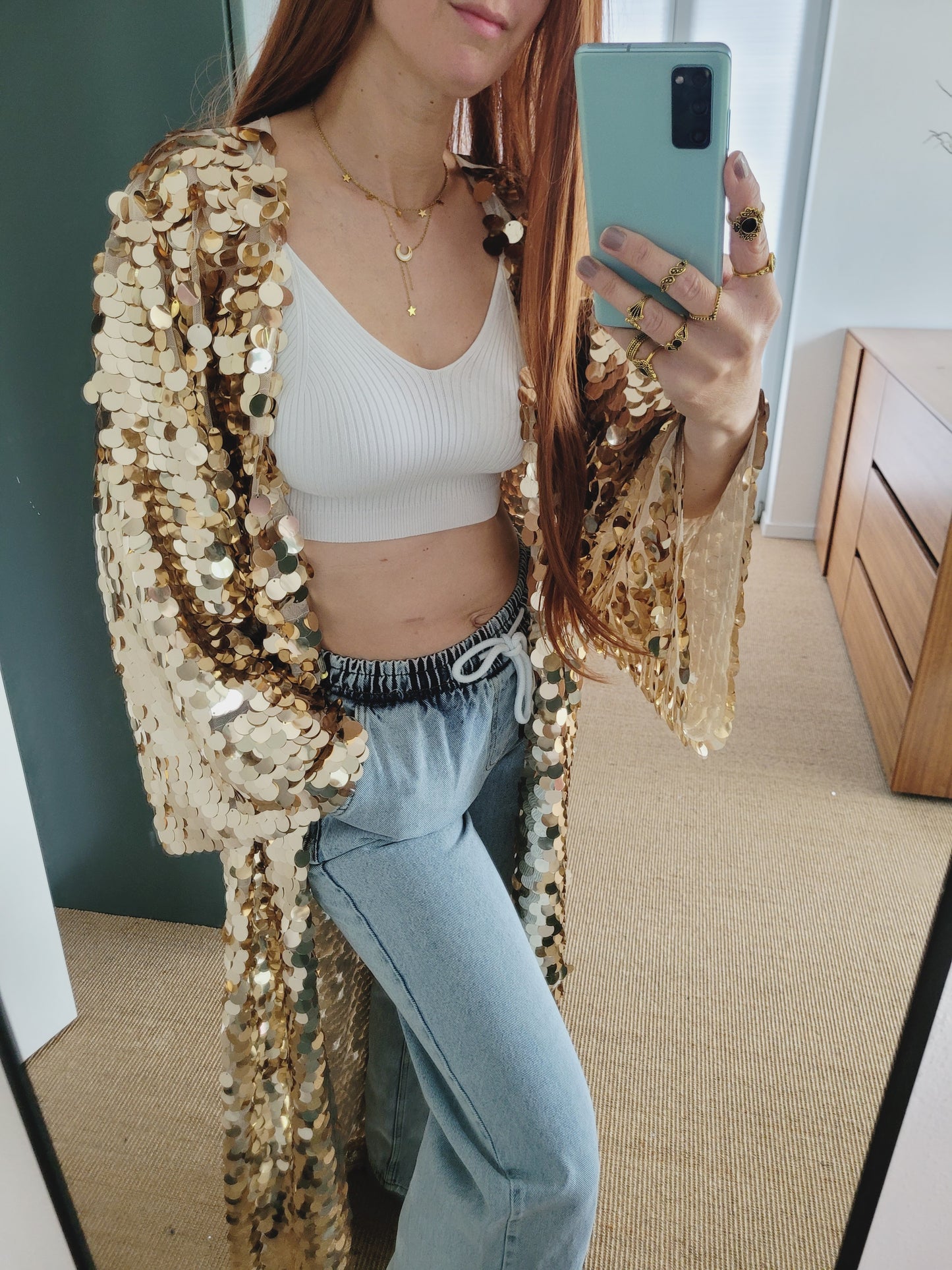 Customized gold sequin kimono