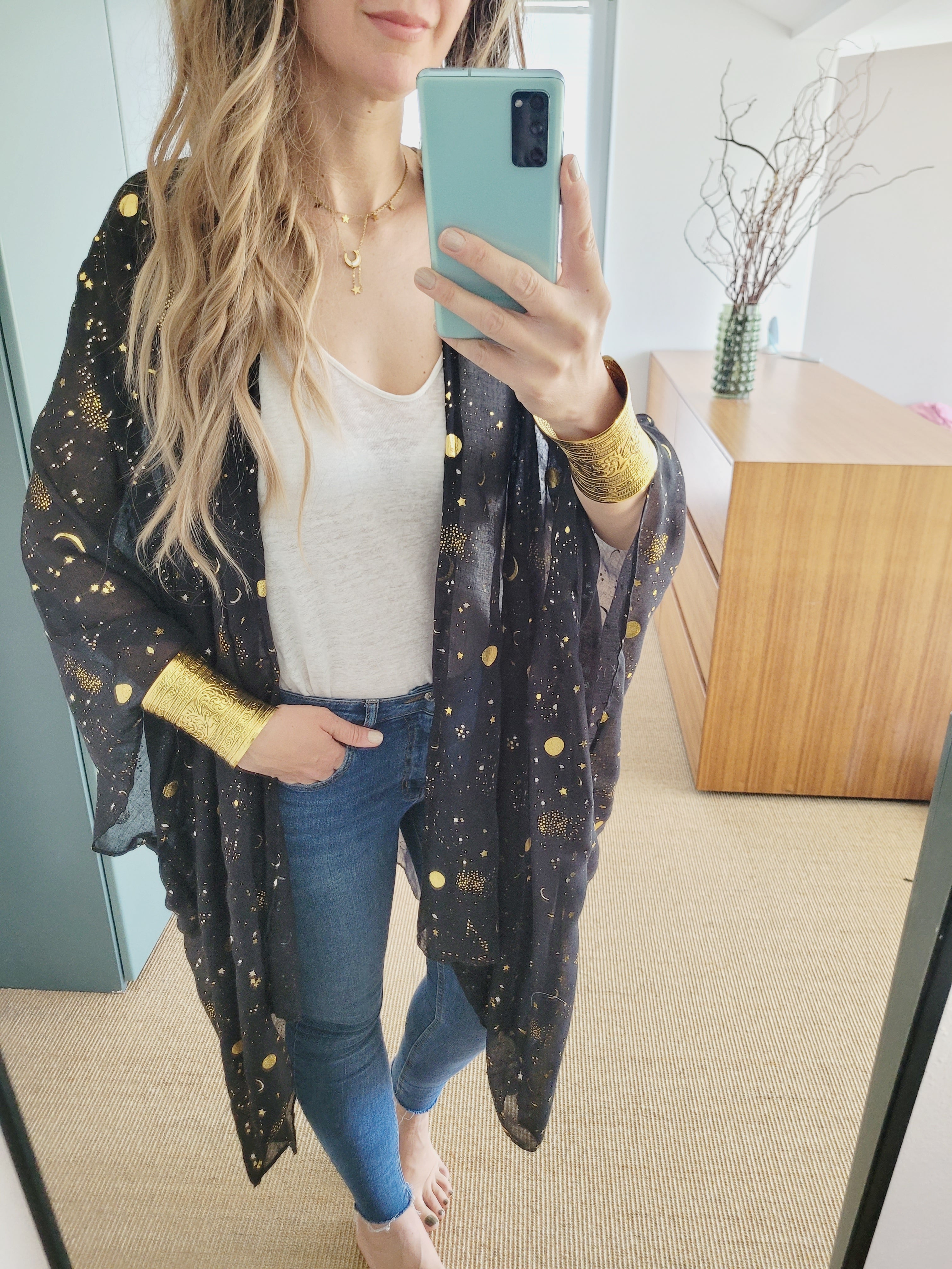 Unisex Glitzer Umhang mit Mond und Sternen