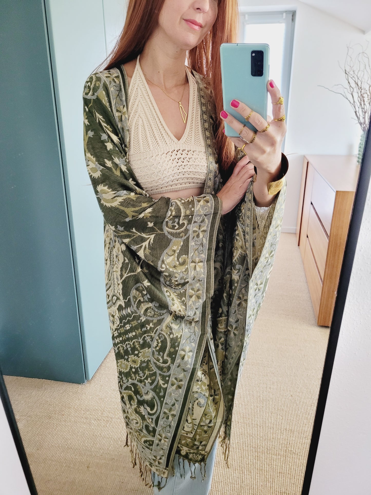 Boho grüner Cardigan