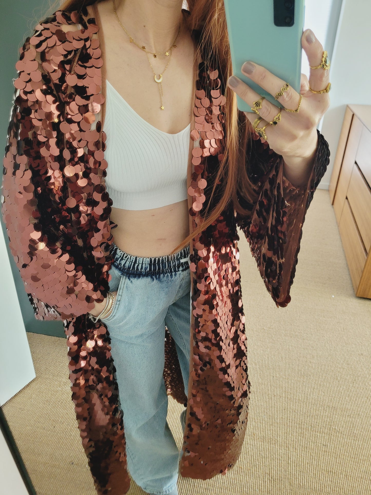 Customized gold sequin kimono