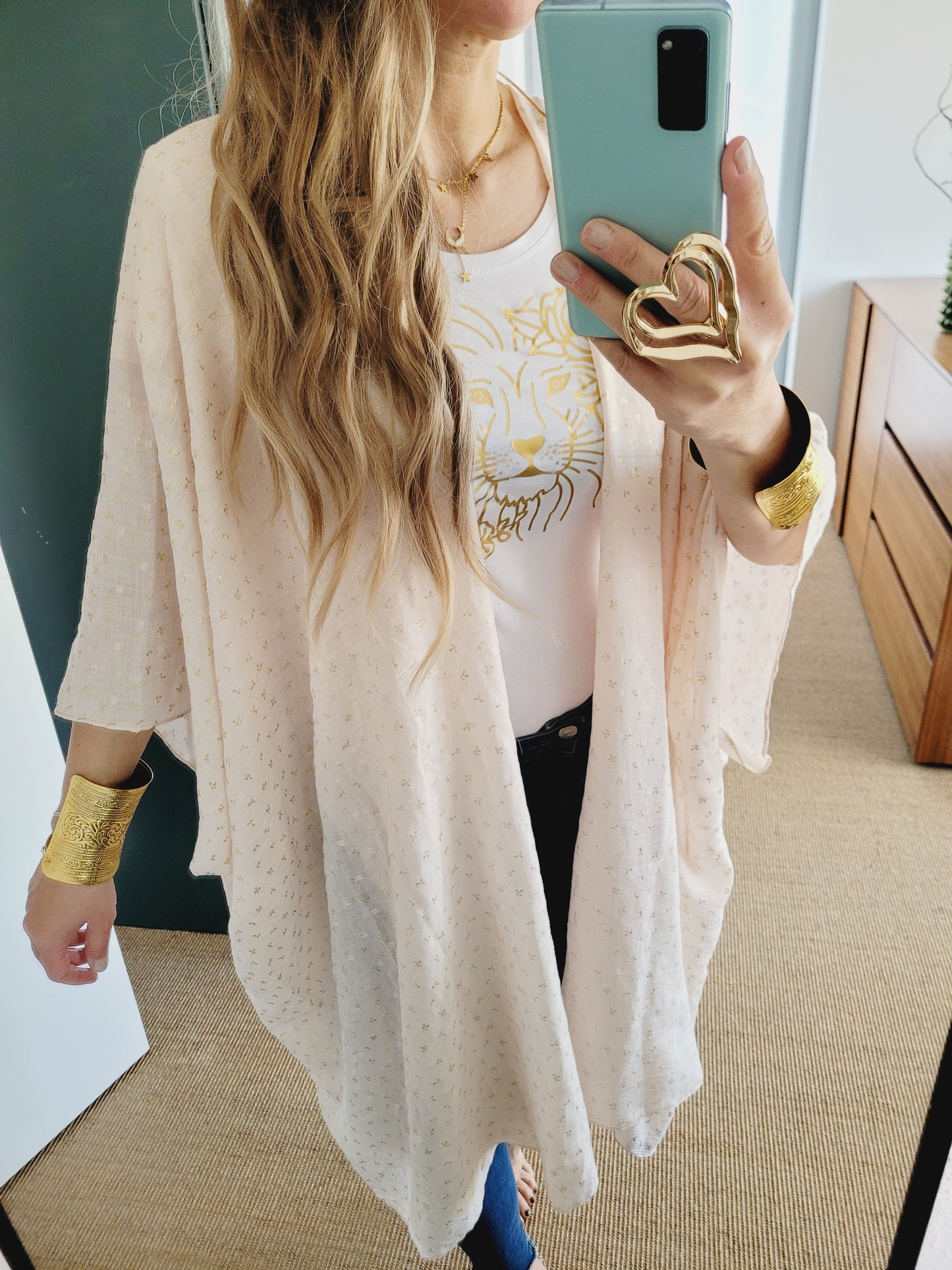 Boho Kimono Cardigan in Rost mit Goldprint – Leicht & Indisch inspiriert