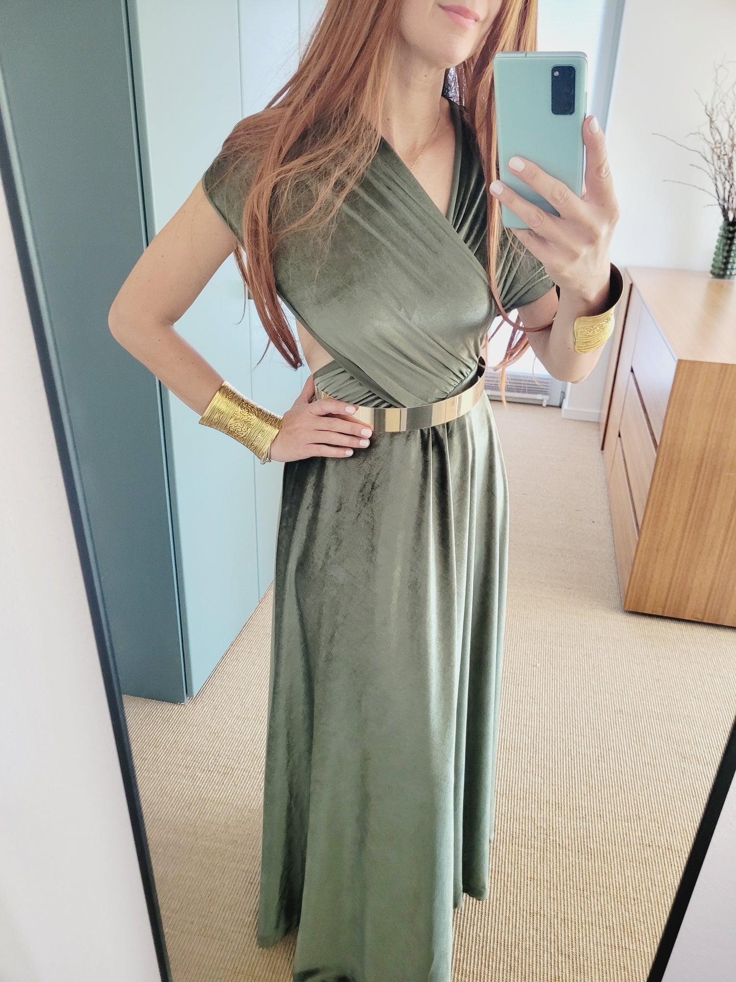 Samt wickel Maxi Kleid