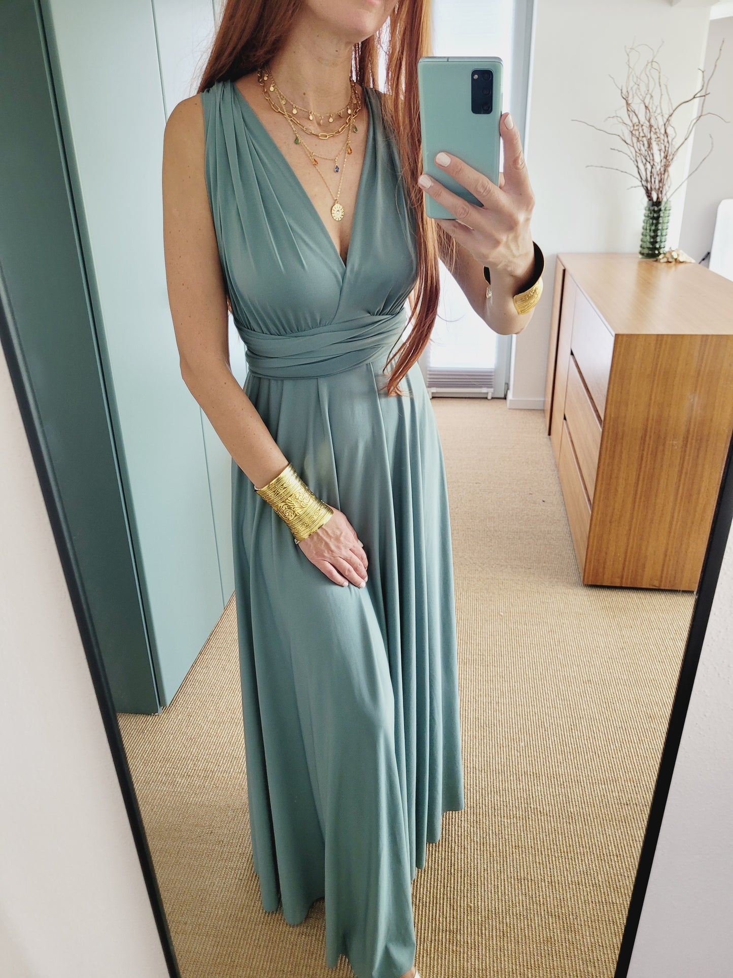 Salbeigrün wickel Maxi Kleid