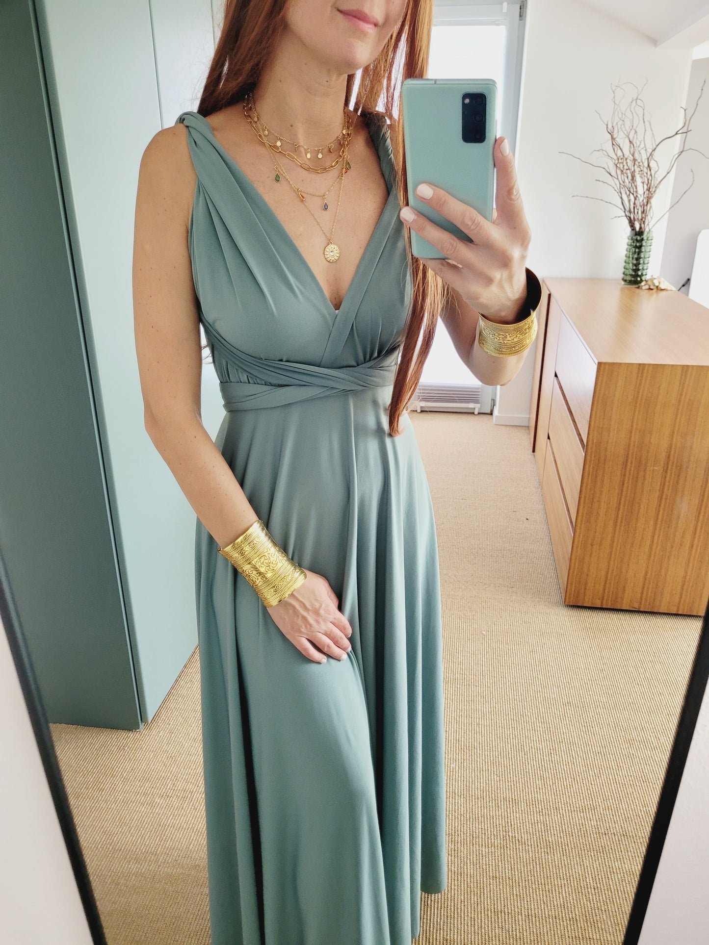 Salbeigrün wickel Maxi Kleid