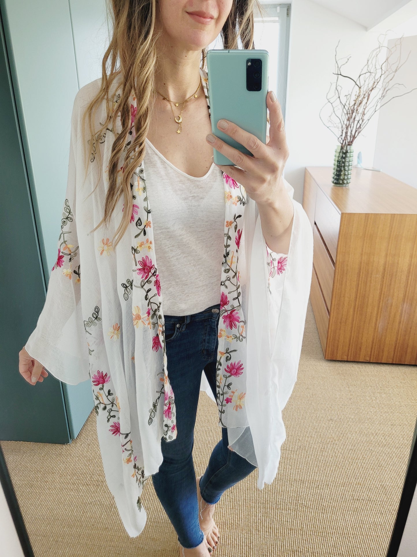 Boho Kimono mit Blumenstickerei
