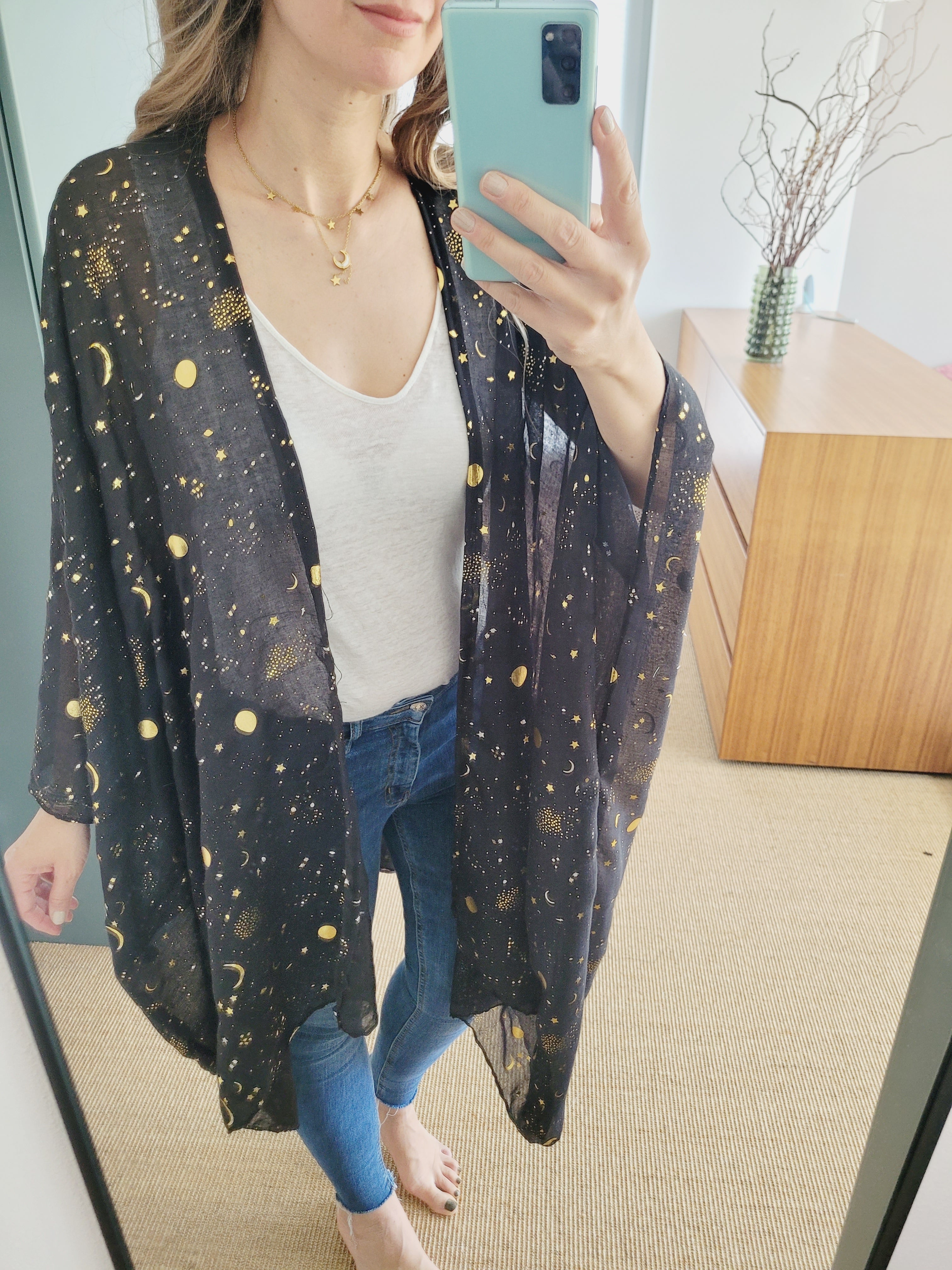 Unisex Glitzer Umhang mit Mond und Sternen