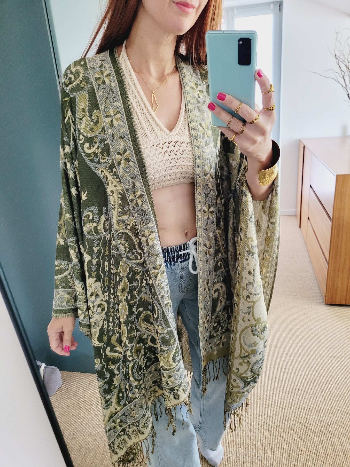 Boho grüner Cardigan
