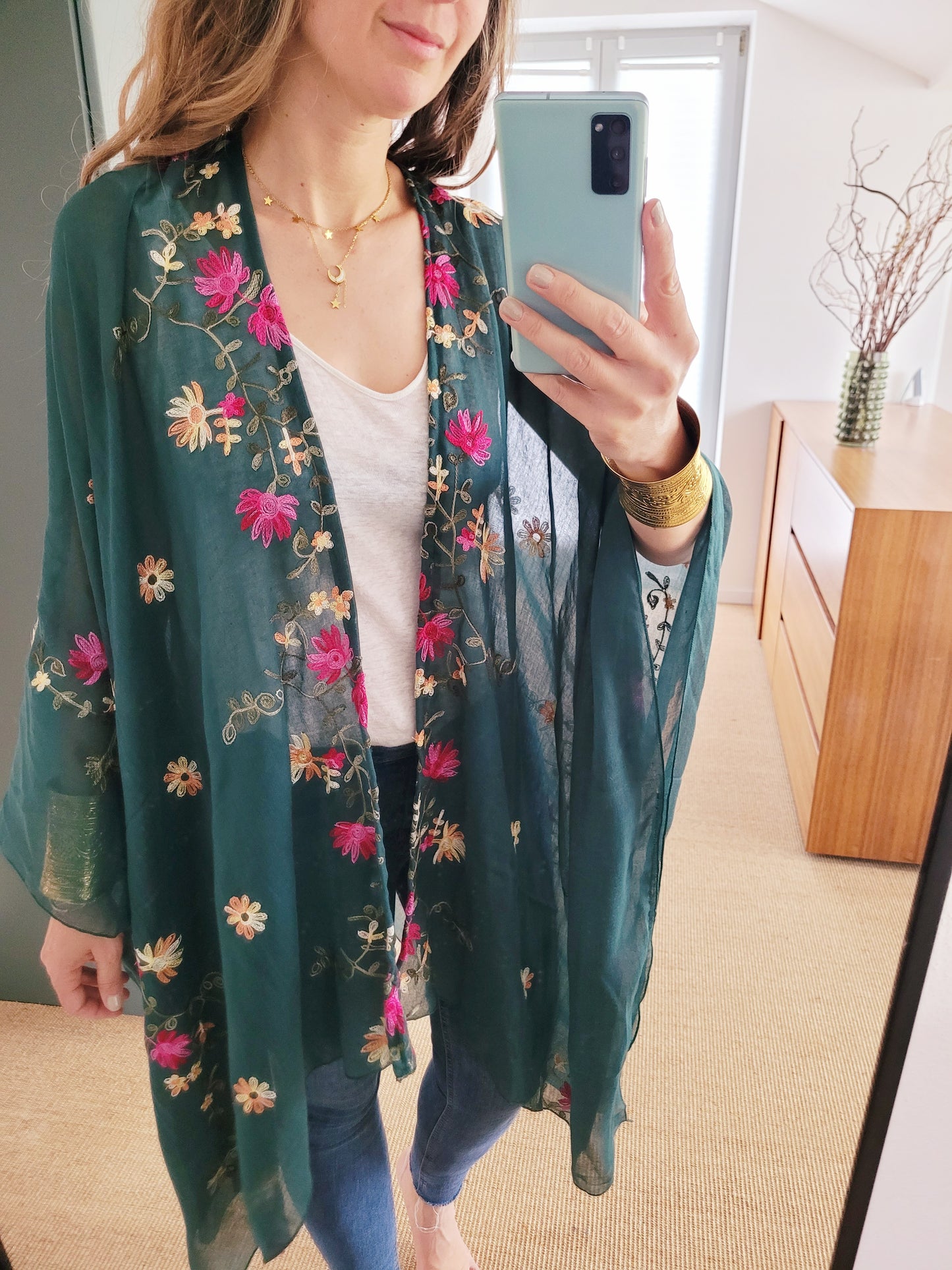 Boho Kimono mit Blumenstickerei