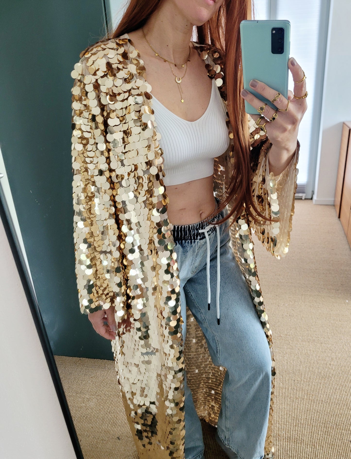 Customized gold sequin kimono