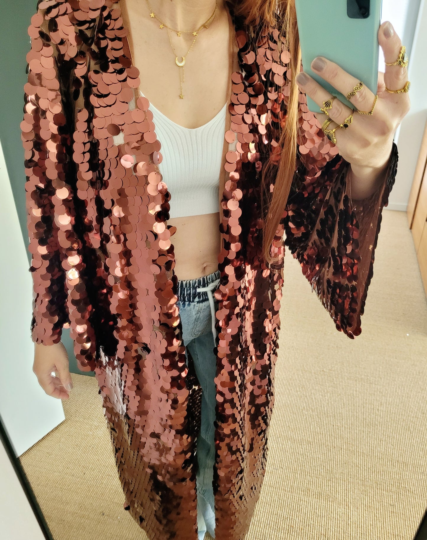 Customized gold sequin kimono