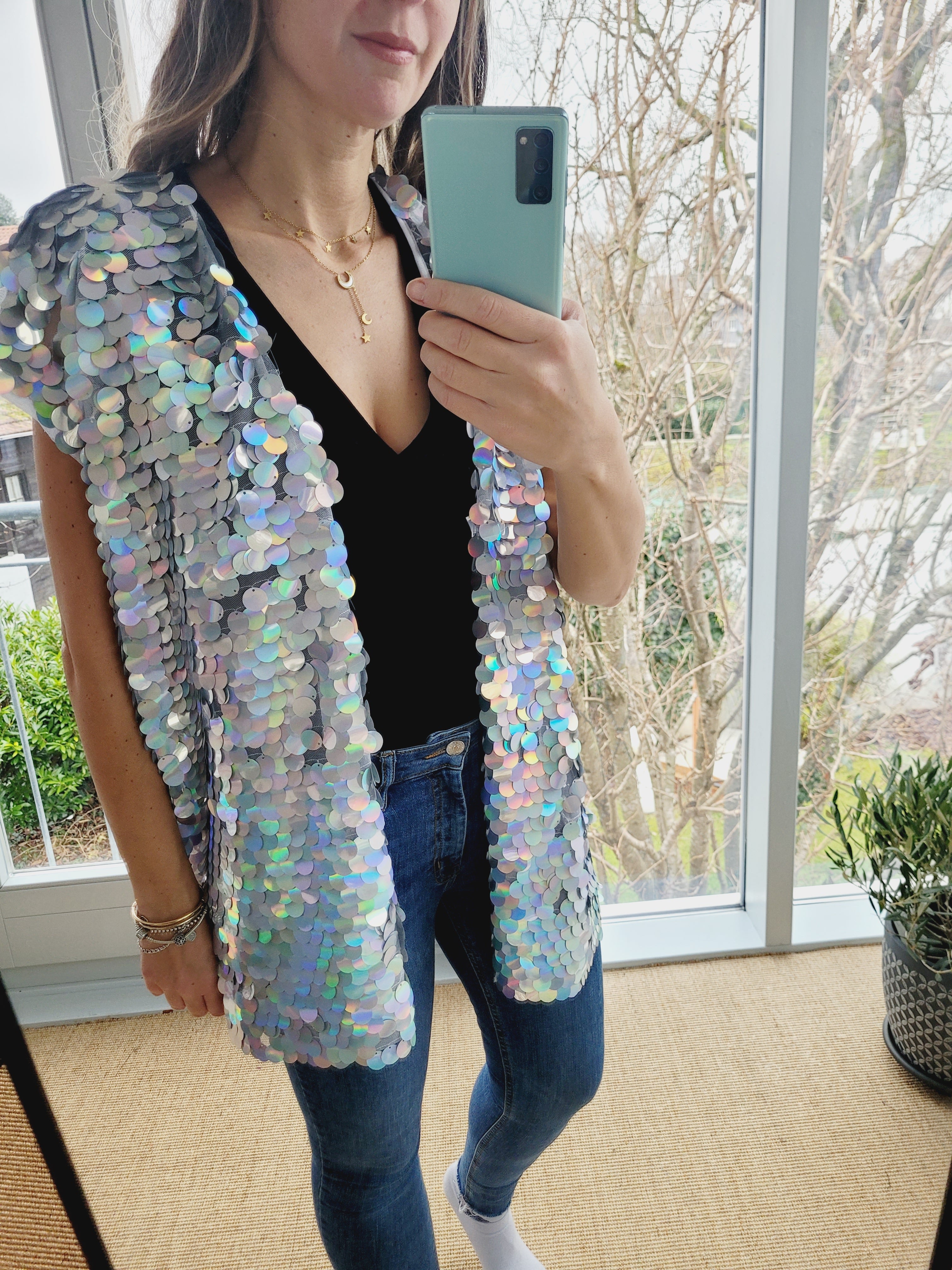 Unisex sequin vest