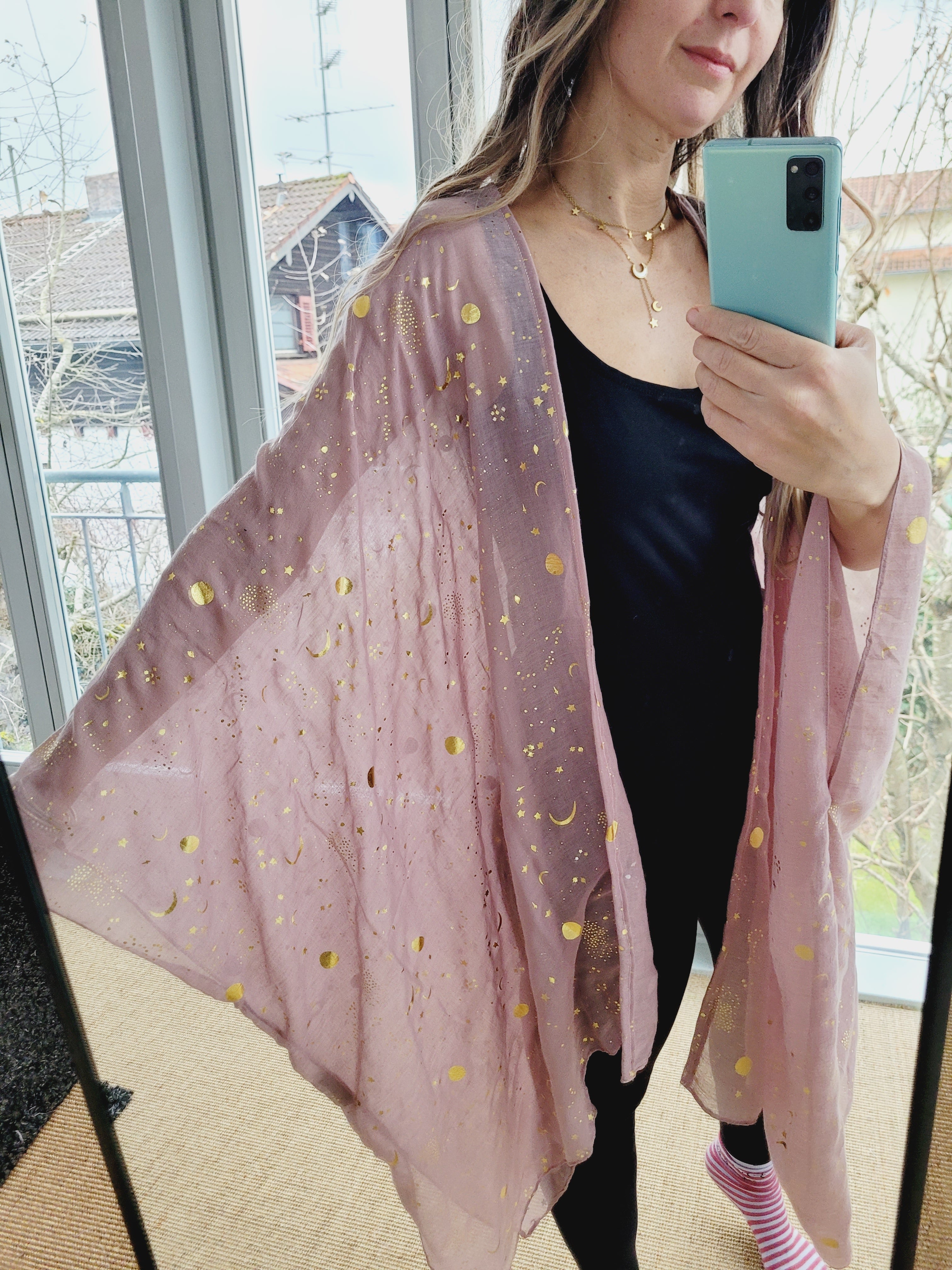 Unisex Glitzer Umhang mit Mond und Sternen