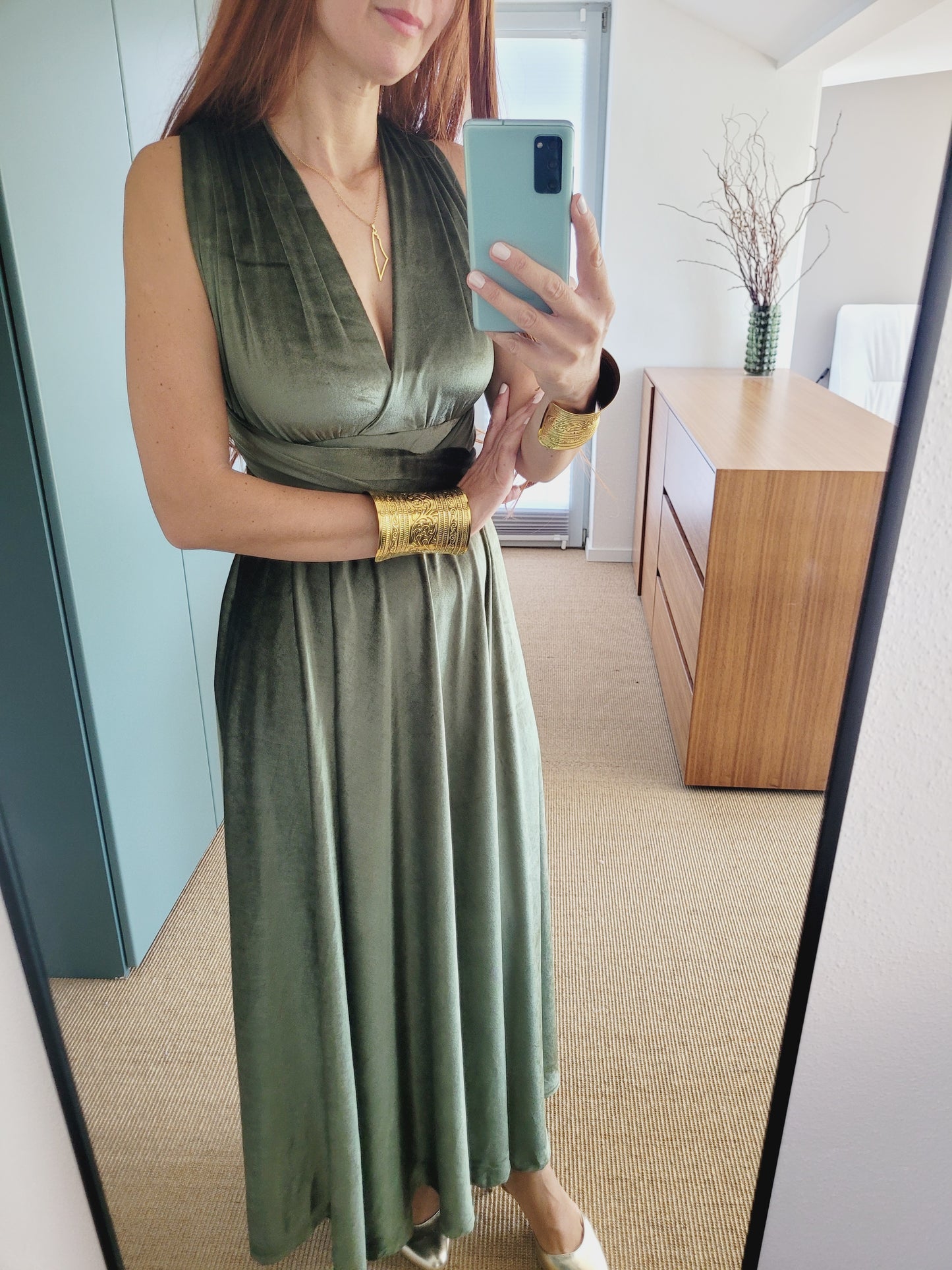 Samt wickel Maxi Kleid