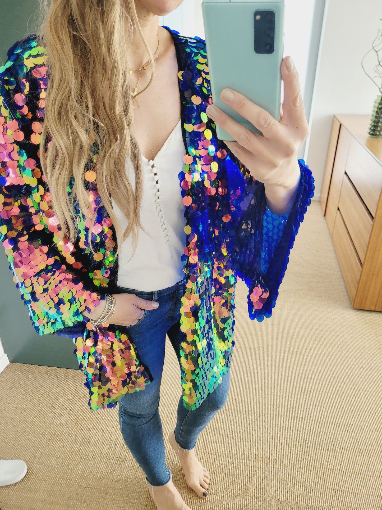 Unisex sequin kimono