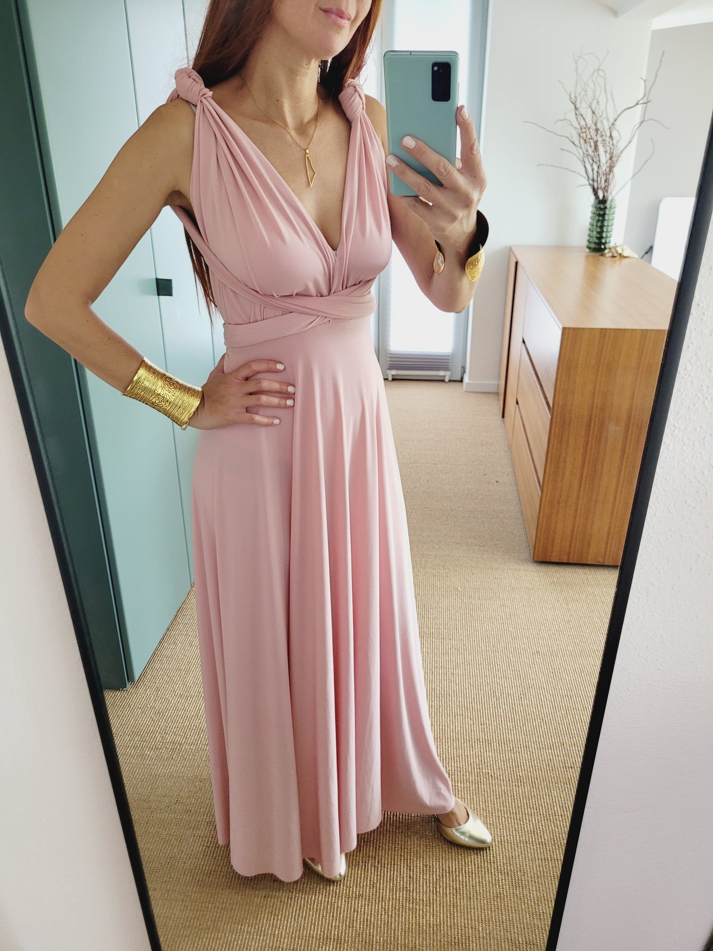 Rosa wickel Maxi Kleid