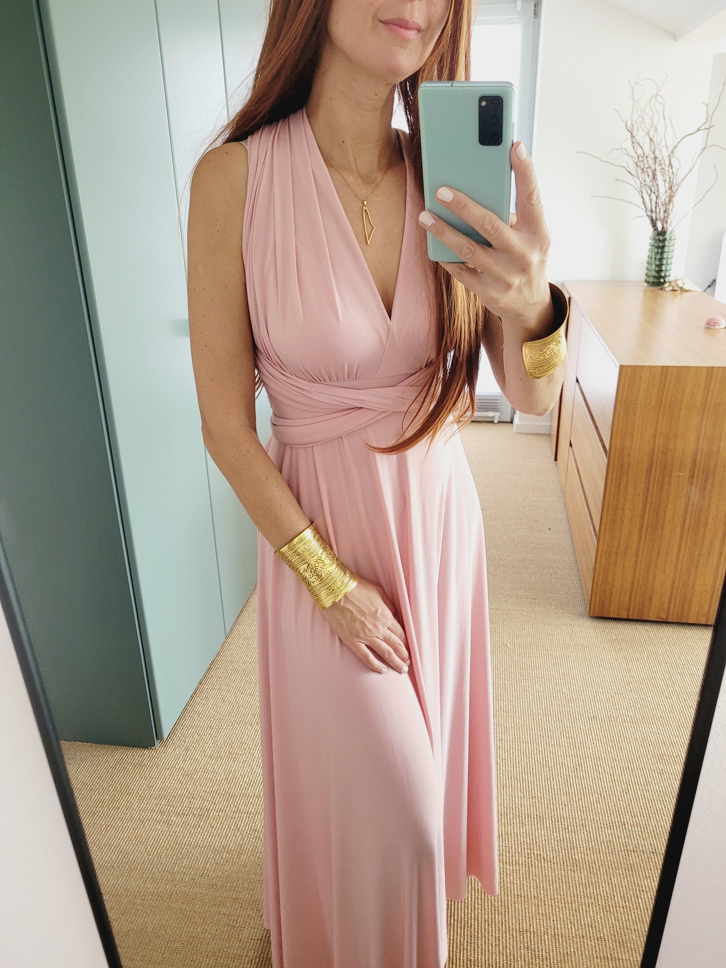 Rosa wickel Maxi Kleid