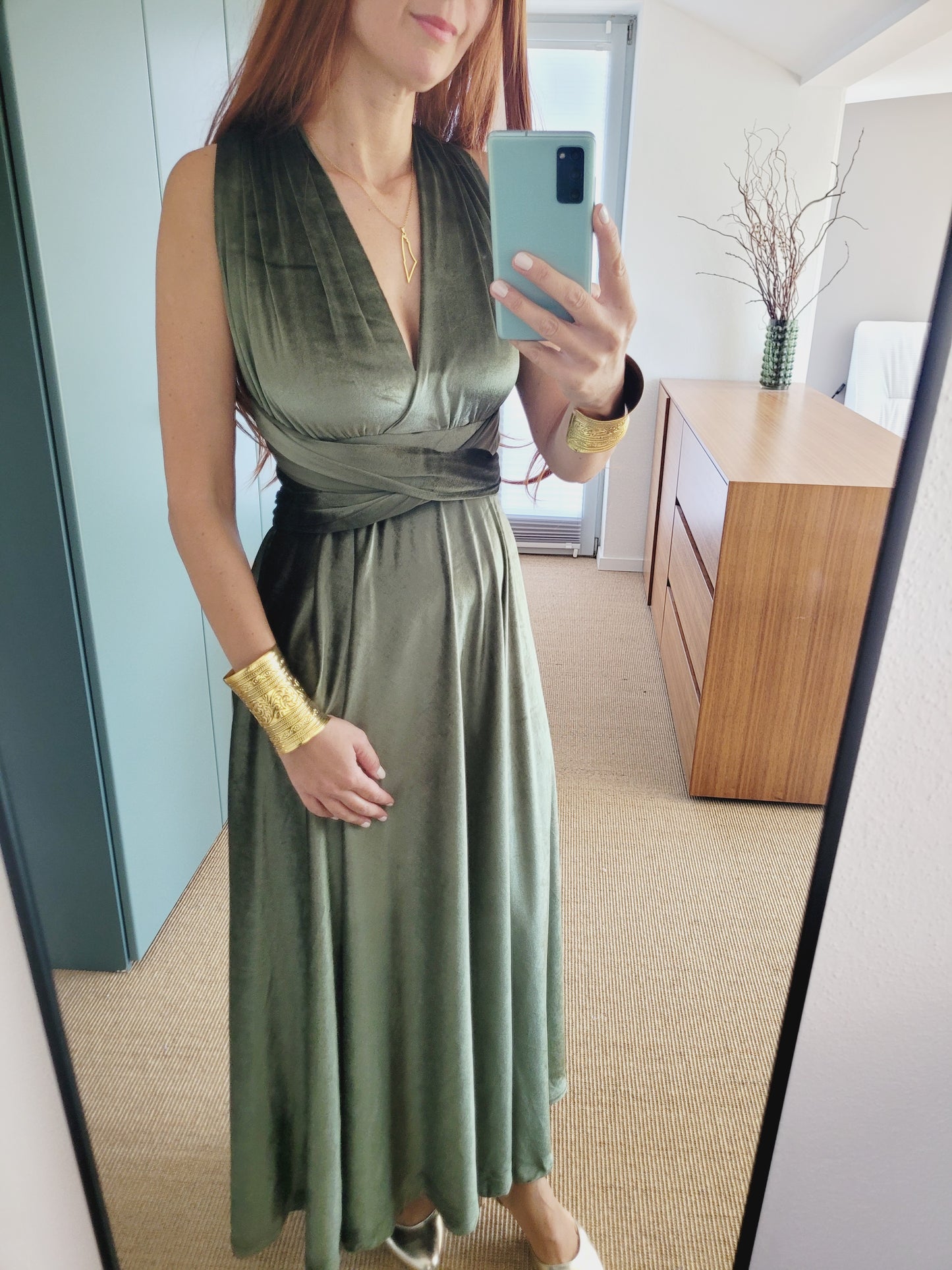 Samt wickel Maxi Kleid