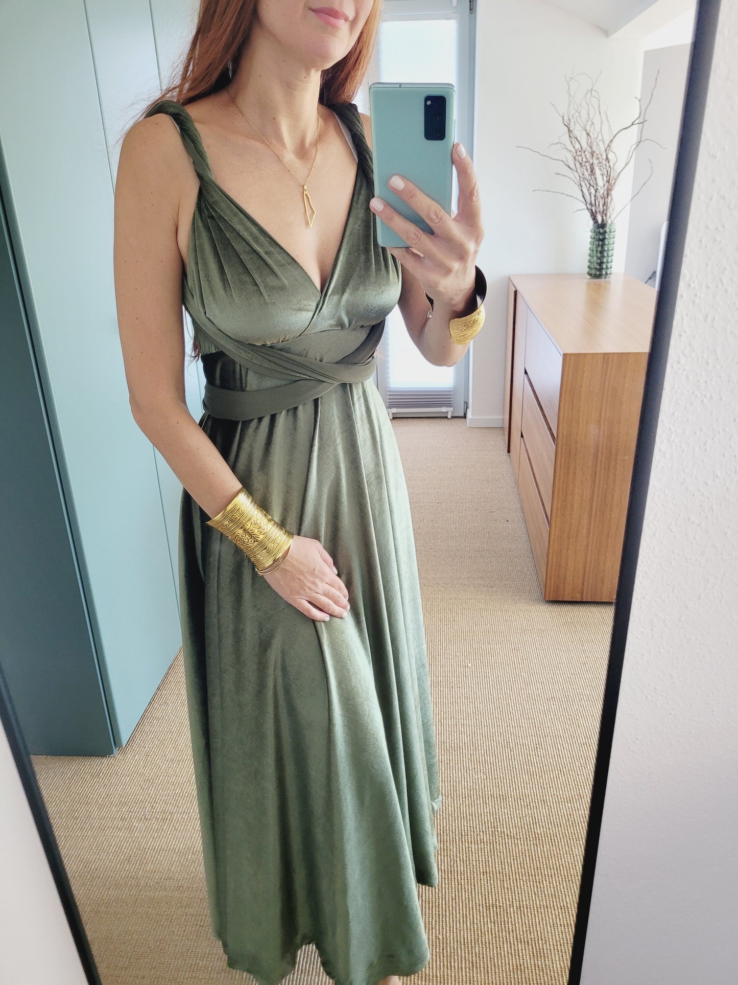 Samt wickel Maxi Kleid