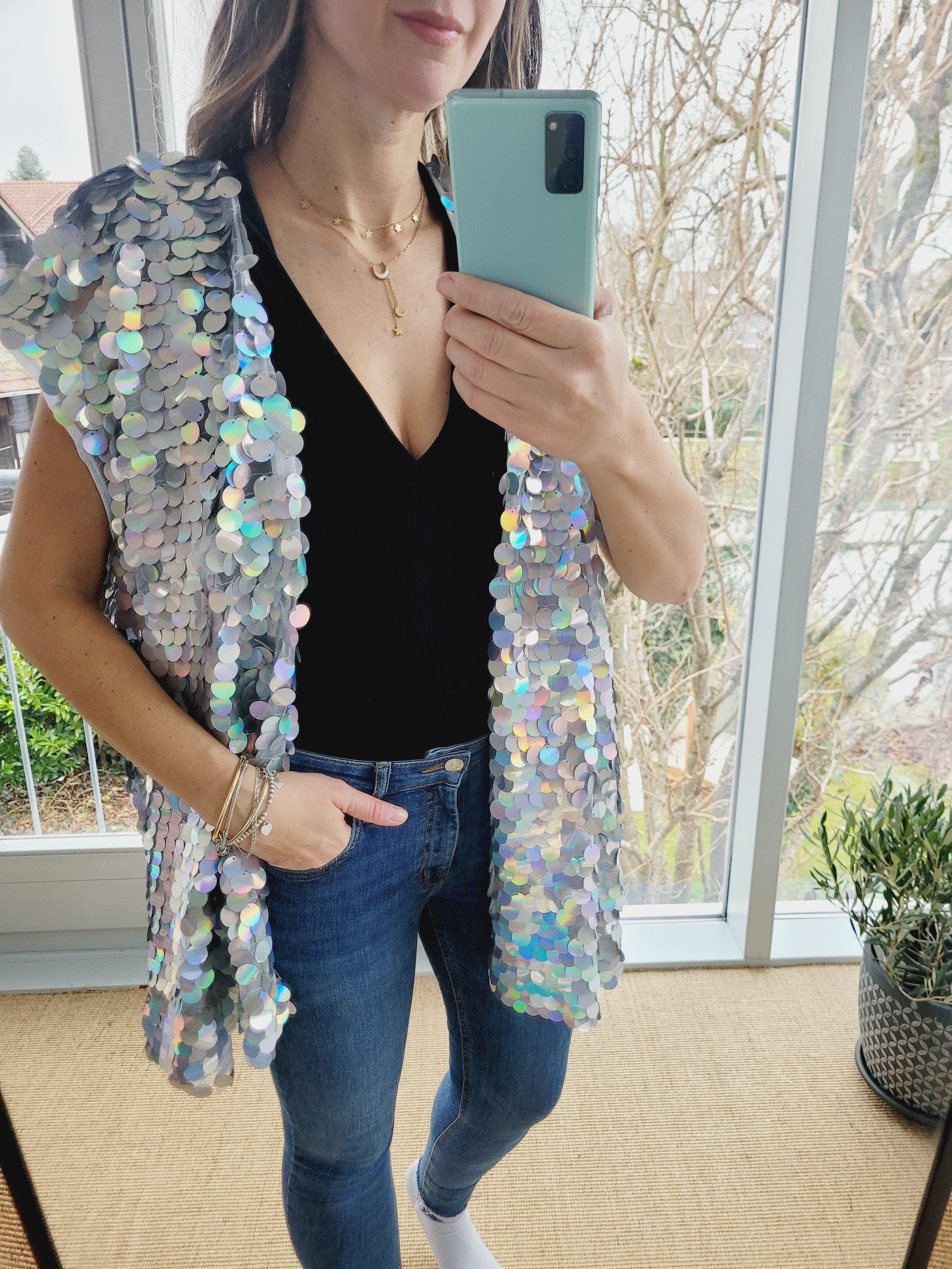 Unisex sequin vest