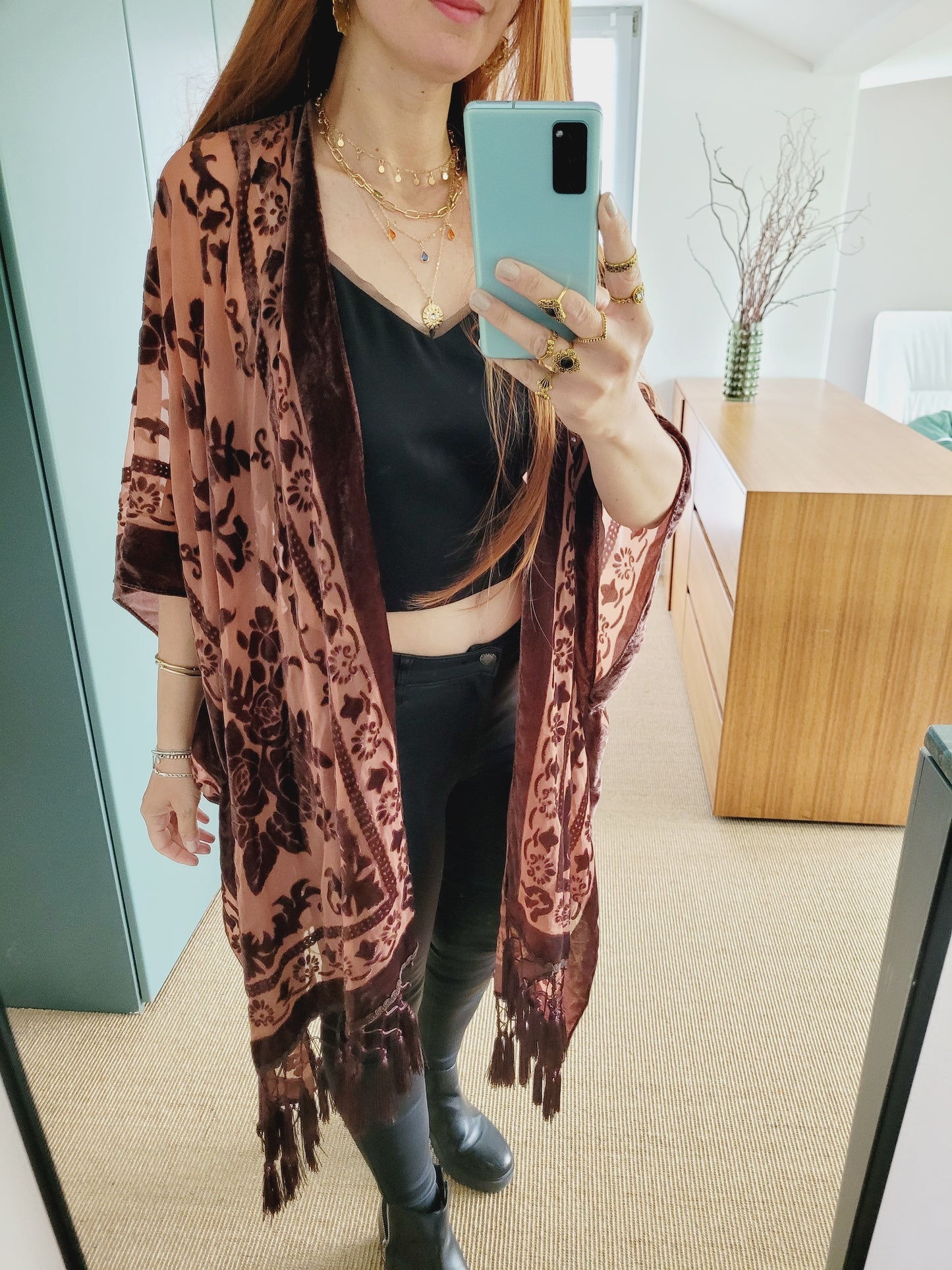 Burnout Samt Kimono Cardigan