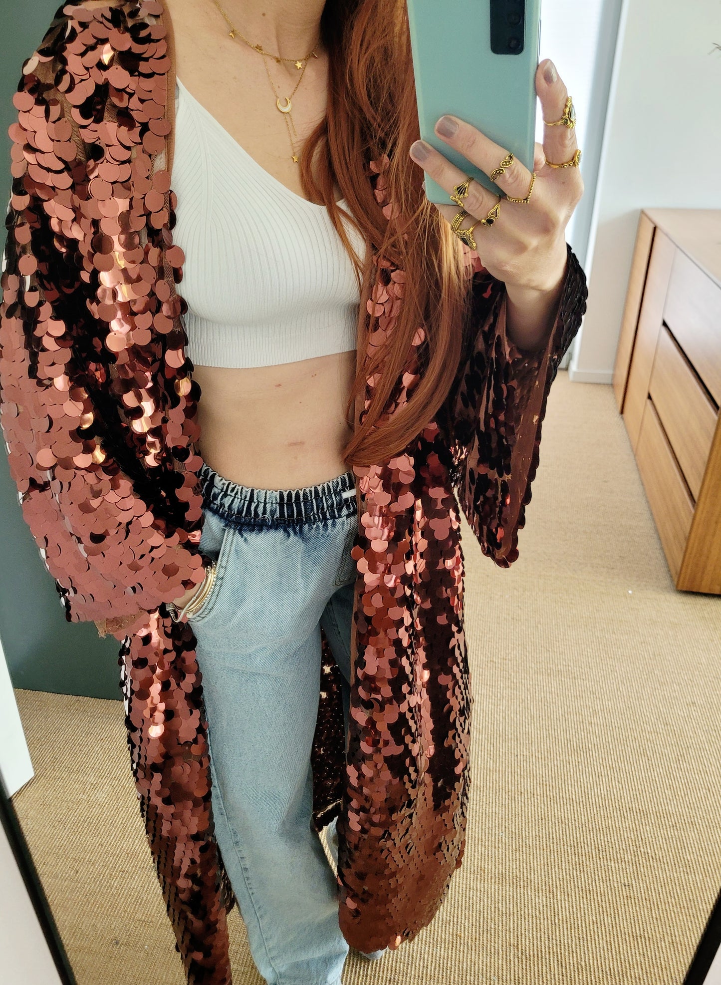 Customized gold sequin kimono