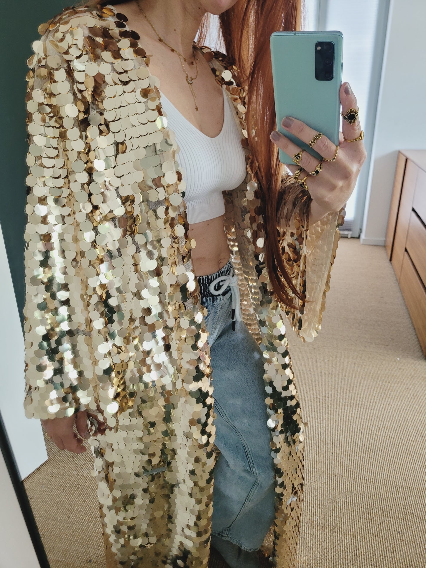 Customized gold sequin kimono