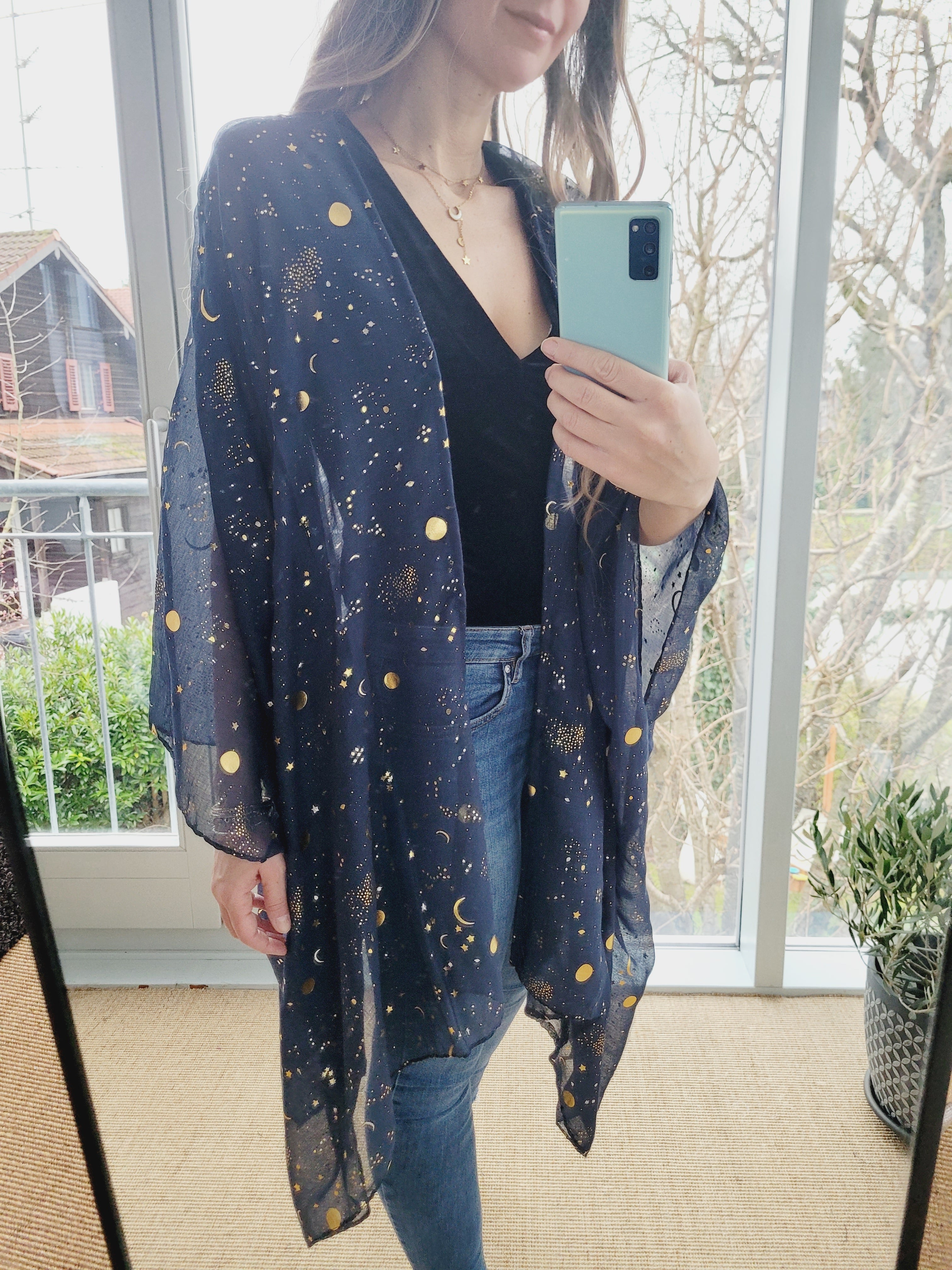 Unisex Glitzer Umhang mit Mond und Sternen