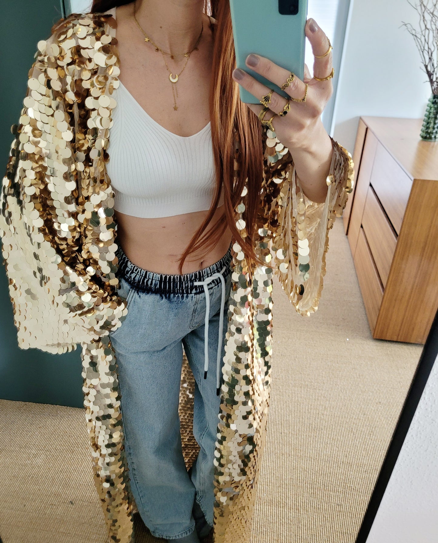 Customized gold sequin kimono