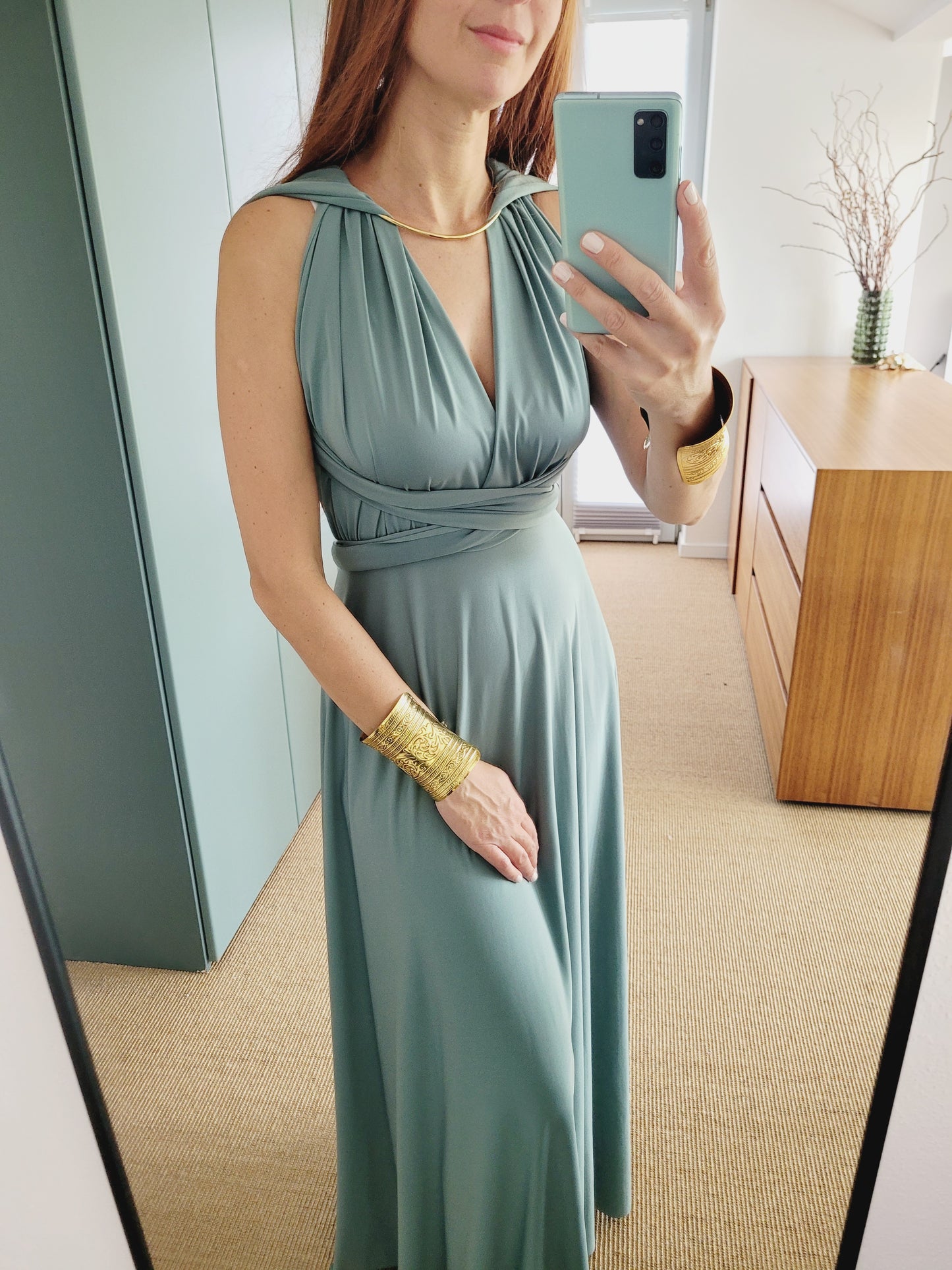 Salbeigrün wickel Maxi Kleid