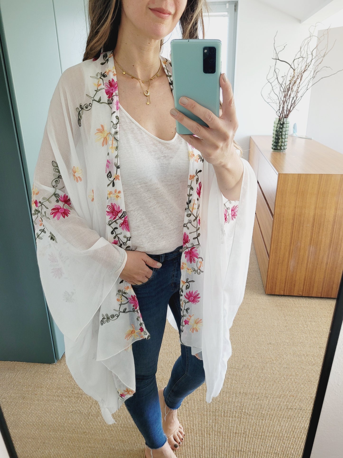 Boho Kimono mit Blumenstickerei