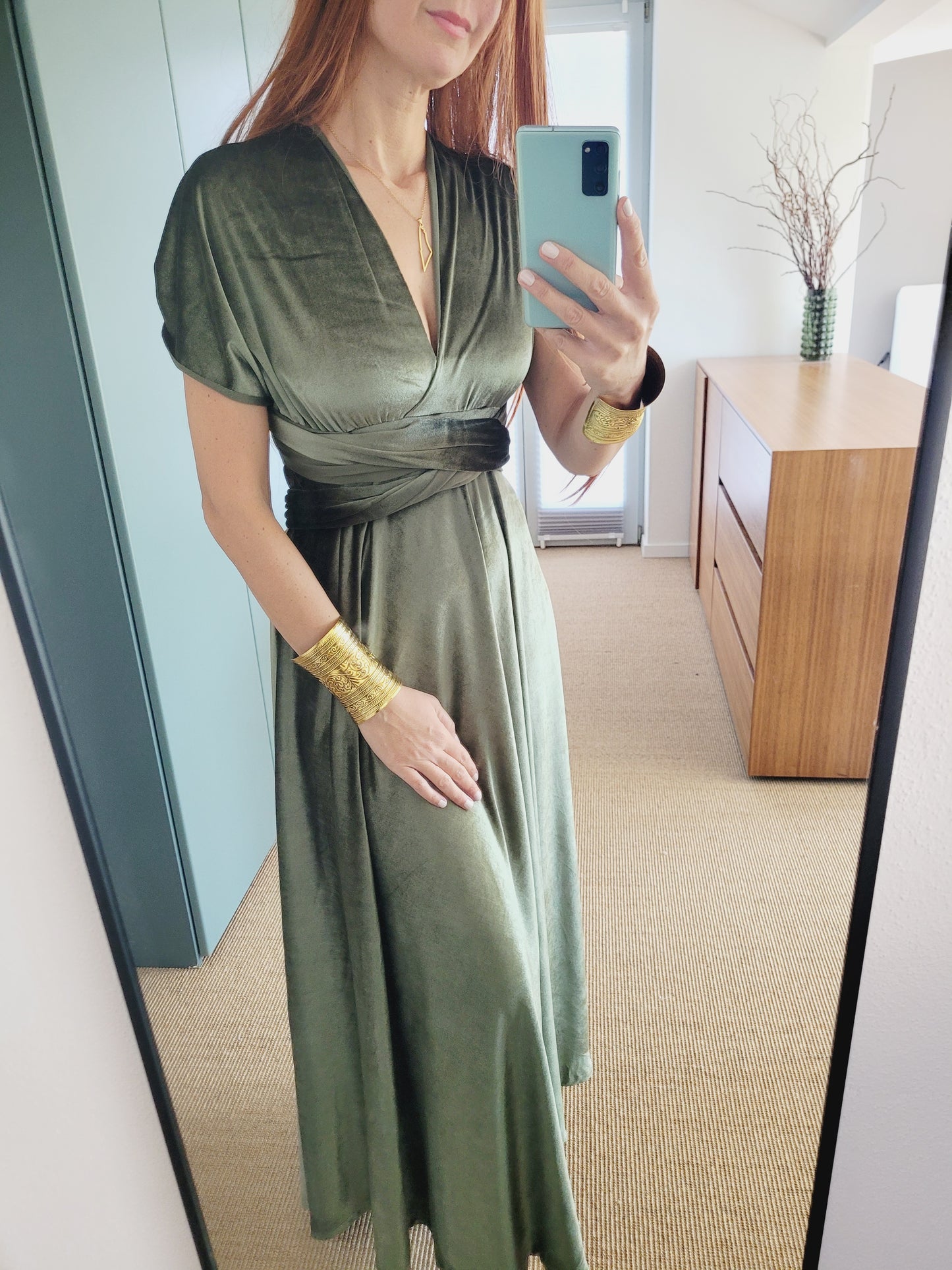 Samt wickel Maxi Kleid