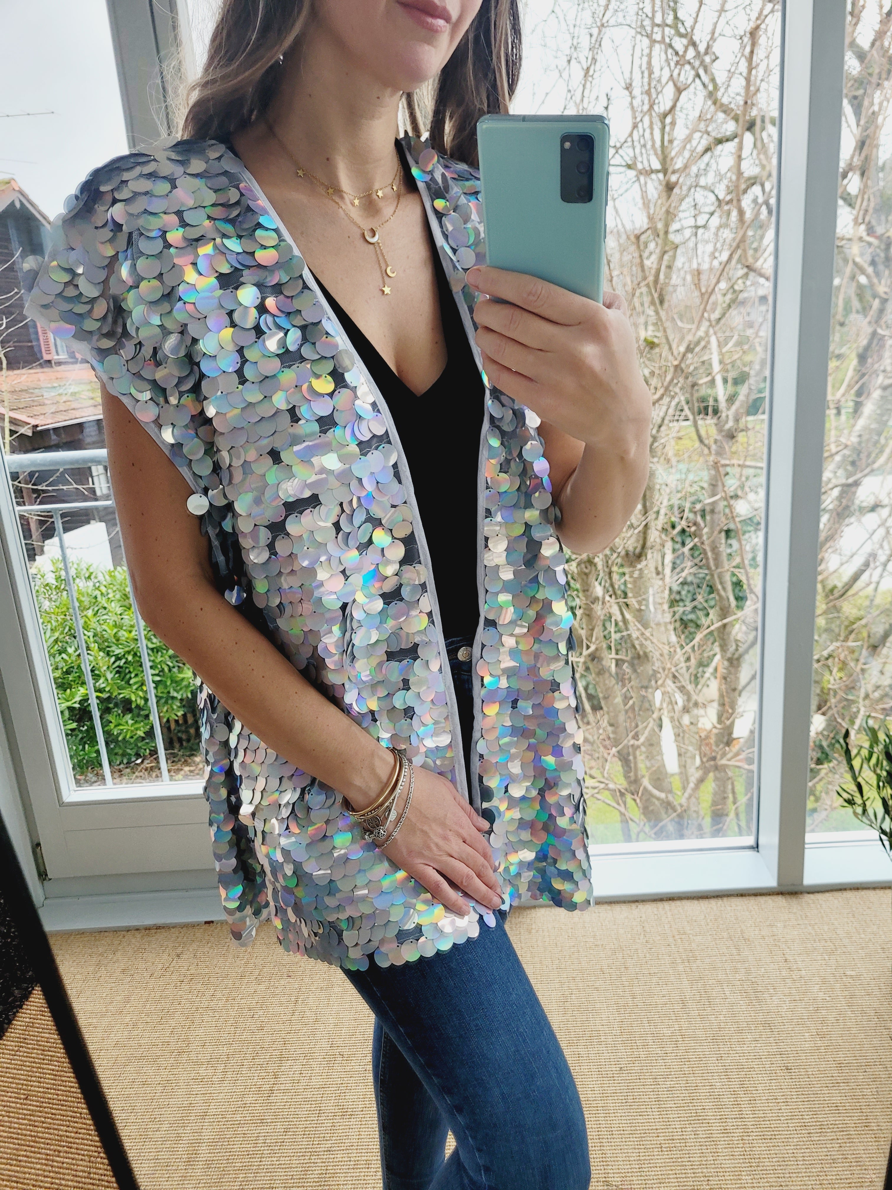 Unisex sequin vest