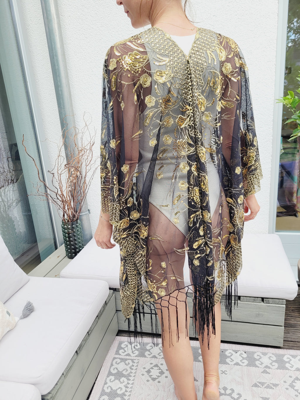 Boho Kimono mit Goldstickerei