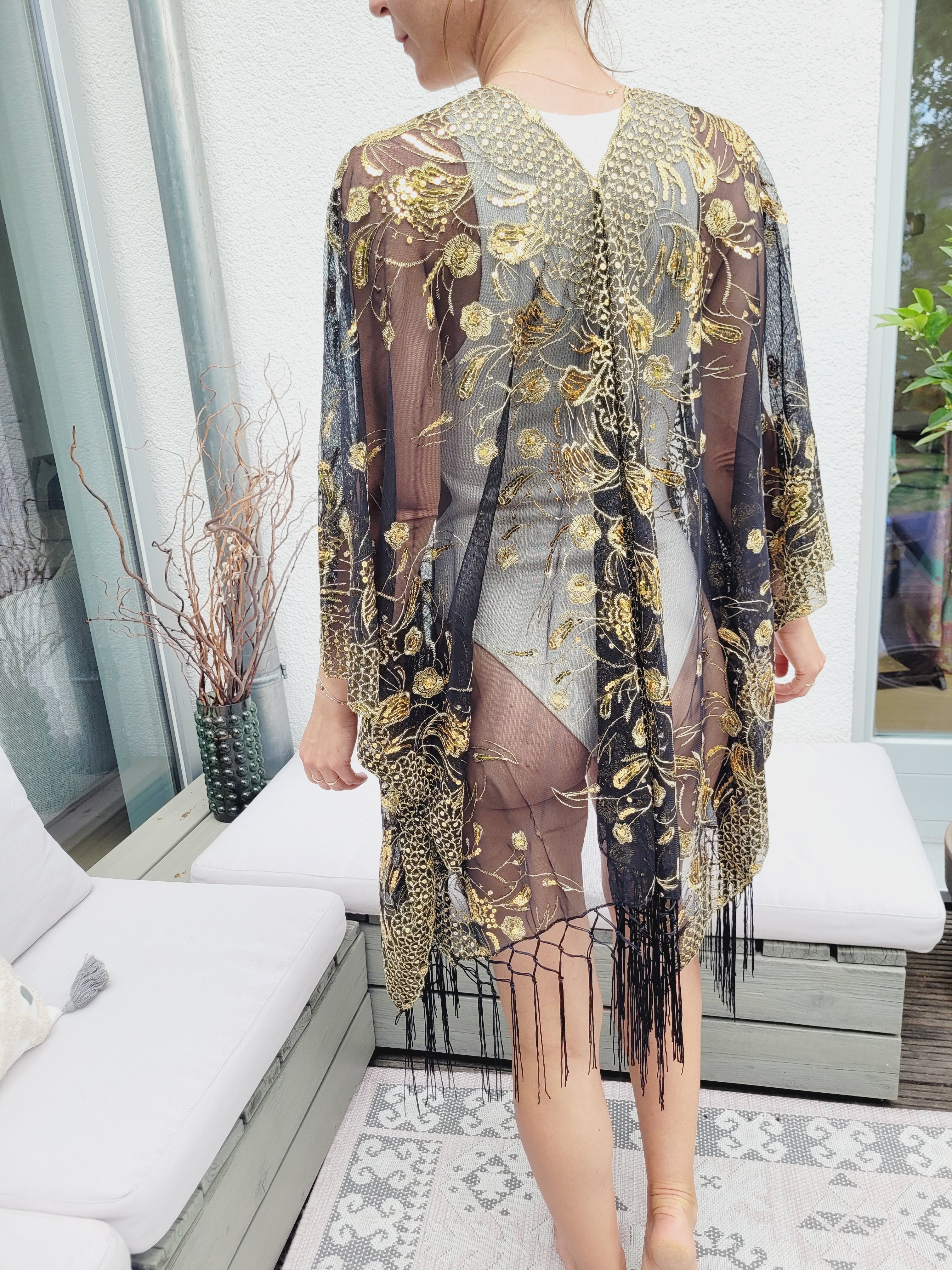 Boho Kimono mit Goldstickerei