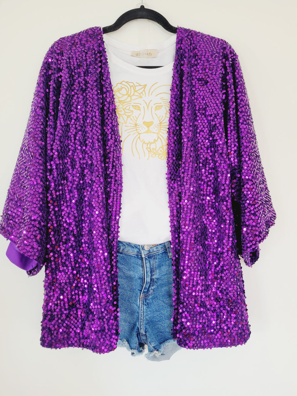 Customized purple sequin velvet cardigan, sparkly cardigan ladies, short bling gold jacket, glittery blazer, plus size gold sparkle cardigan