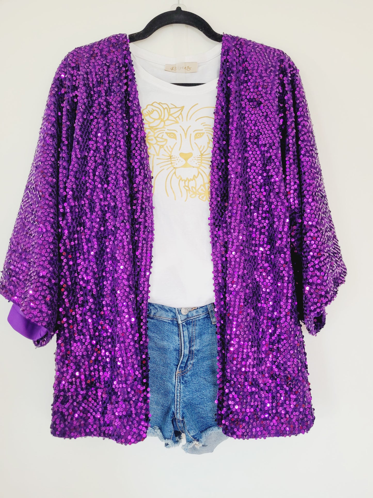 Customized purple sequin velvet cardigan, sparkly cardigan ladies, short bling gold jacket, glittery blazer, plus size gold sparkle cardigan